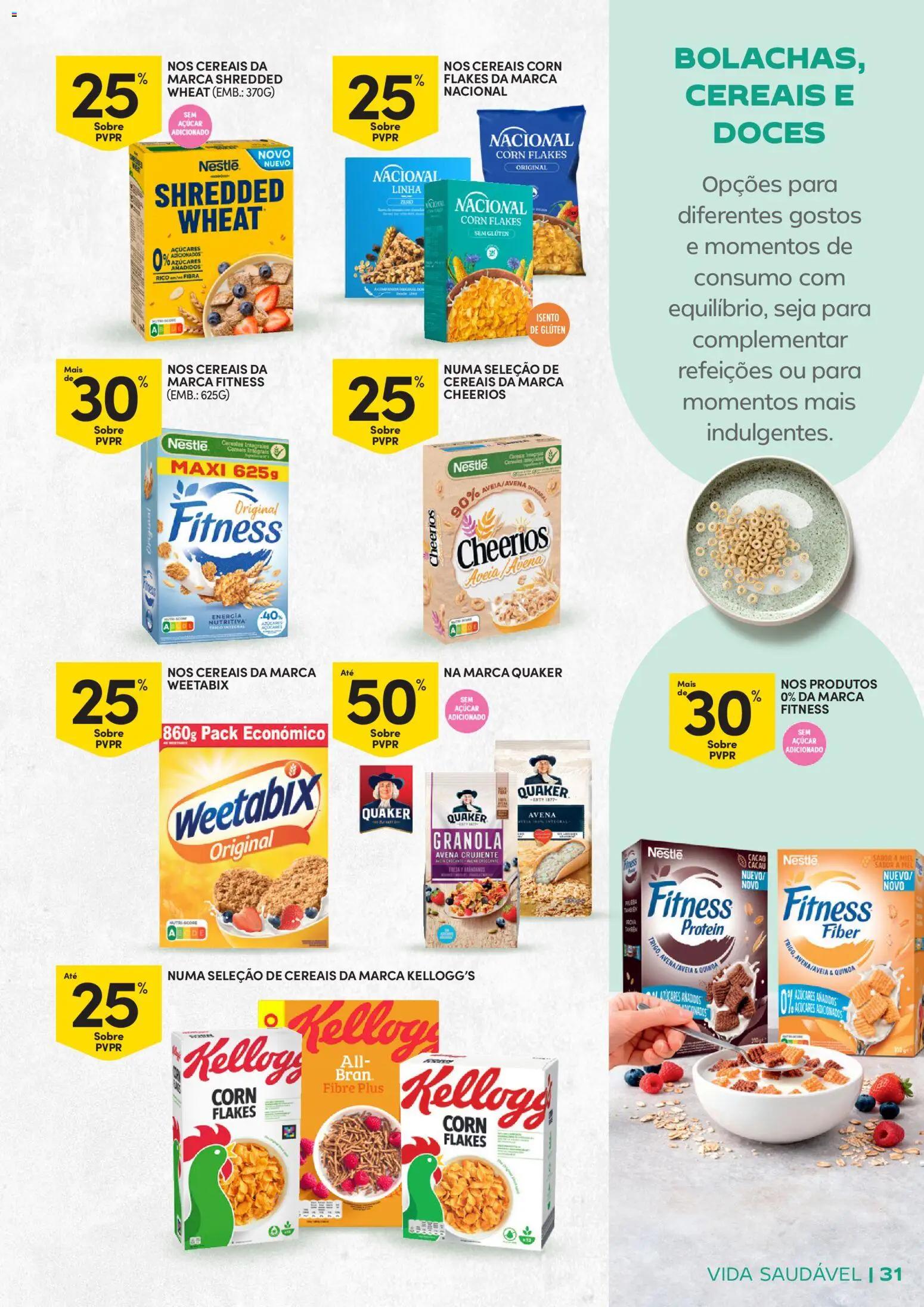 Continente - Vida Saudável: Passe a comer melhor │ válido de 20.01.2026 | Página: 31 | Produtos: Aveia, Granola, Quinoa, Weetabix