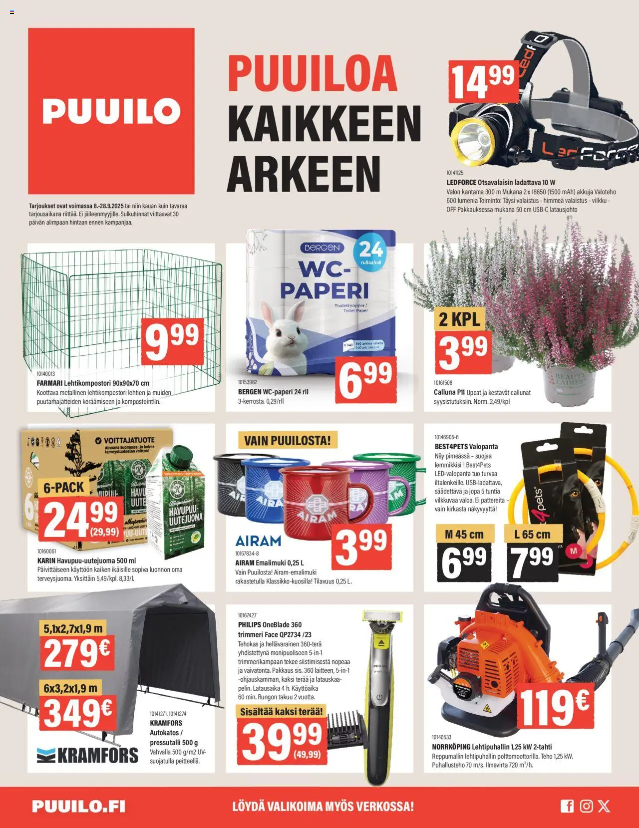 Puuilo tarjoukset – voimassa 08.09.2025 alkaen | Sivu: 1 | Tuotteet: Paperi, Trimmeri, Lehtipuhallin