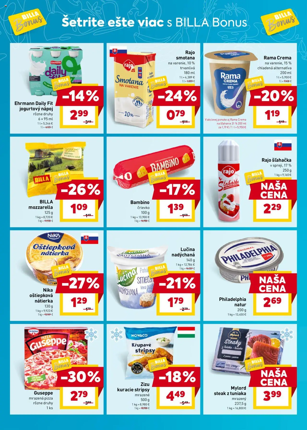 Nové Billa akcie – leták je platný od 17.09.2025 | Strana: 4 | Produkty: Pizza, Mozzarella, Rama, Šľahačka