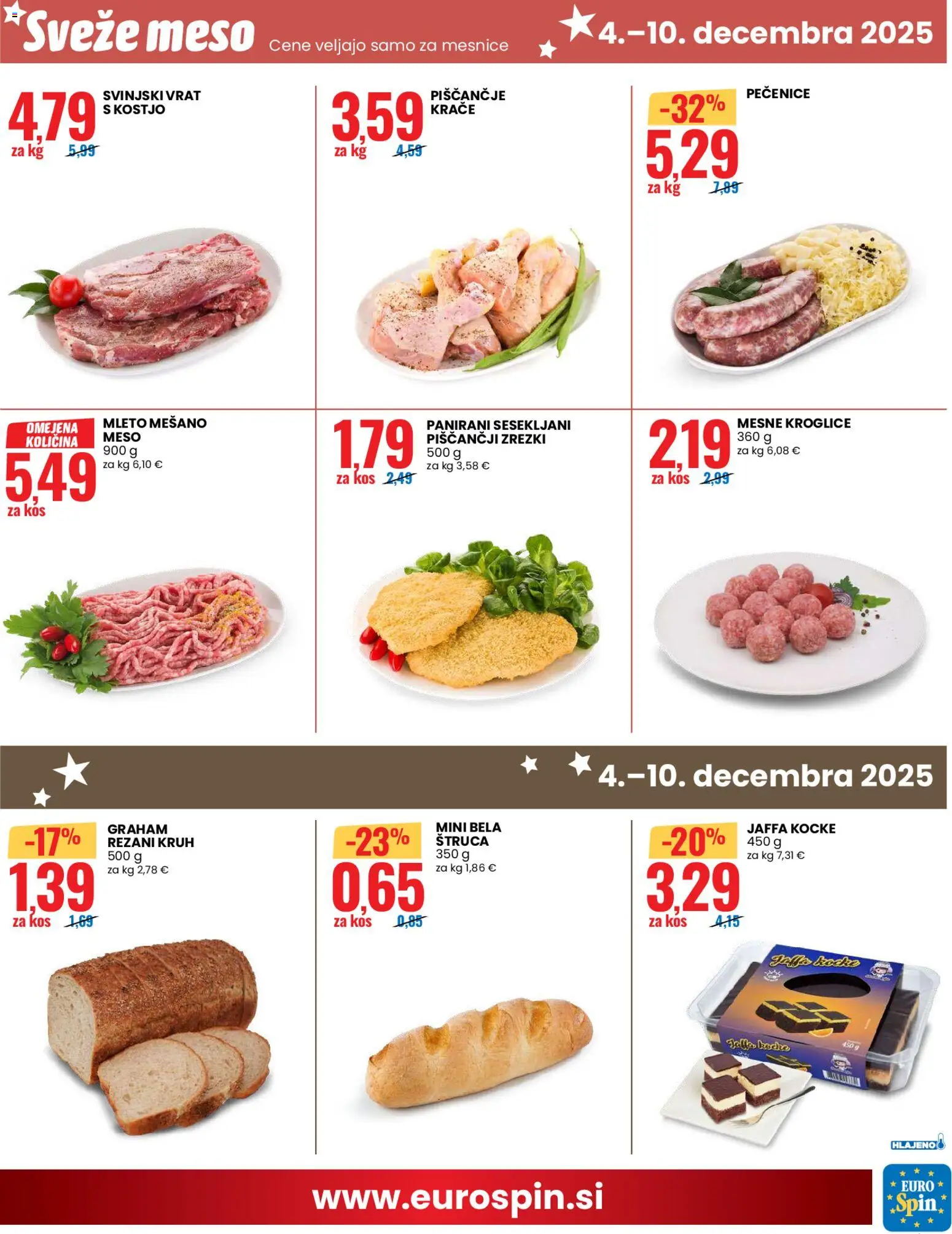 Novi Eurospin katalog ponudbe – veljaven od 04.12.2025 | Stran: 13 | Izdelki: Kos, Zrezki, Kruh