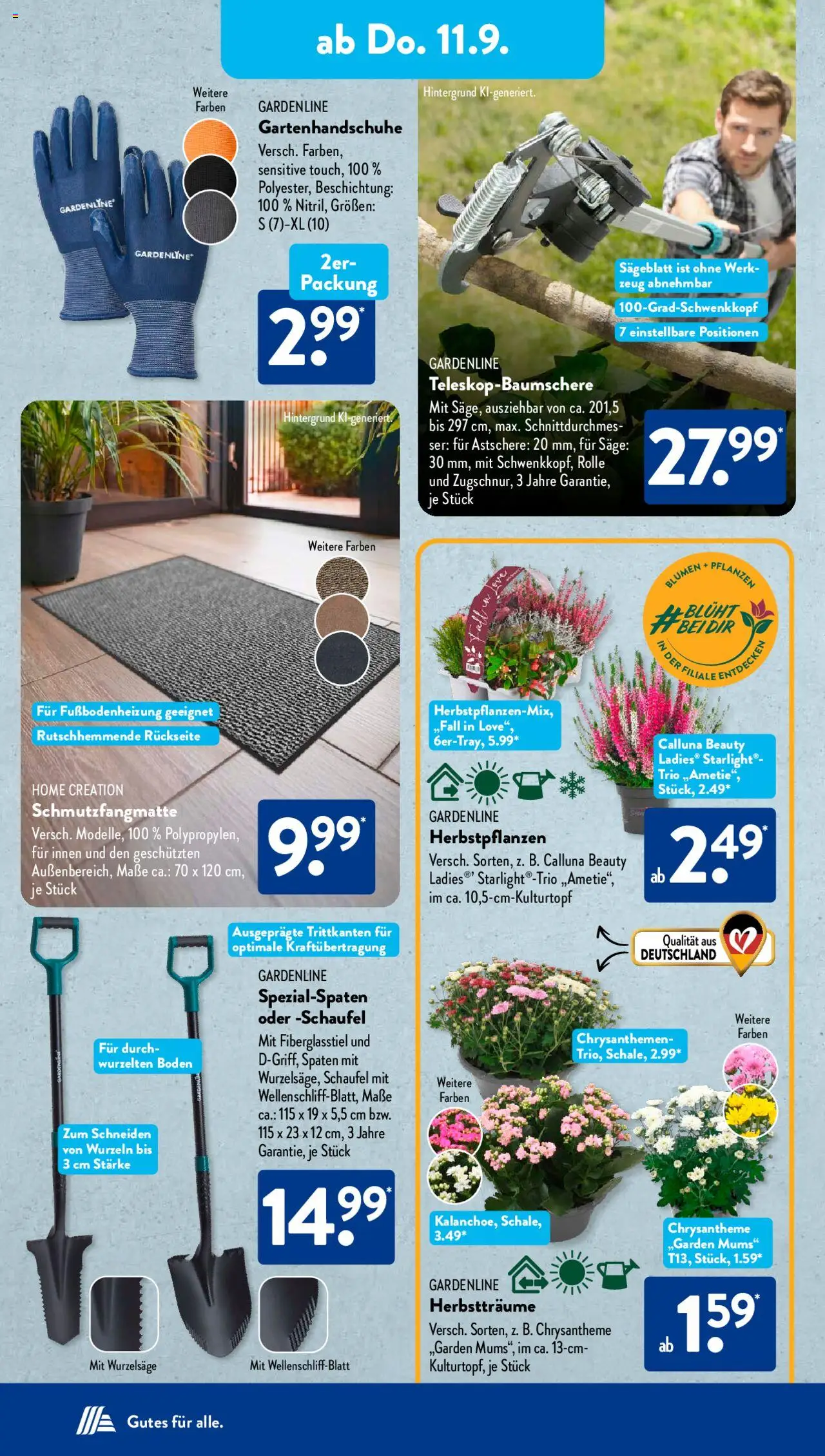 Aldi Süd Prospekt 	 - gültig ab dem 08.09.2025 | Seite: 9 | Produkte: Blumen, Schmutzfangmatte, Home creation