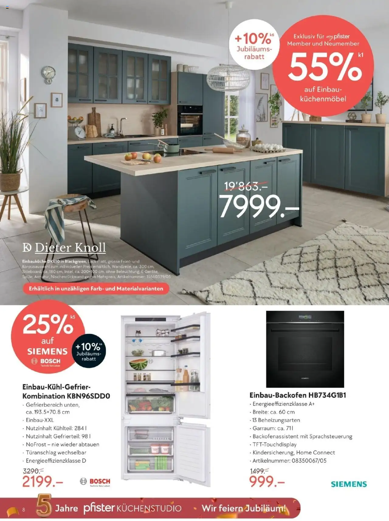 Pfister Aktionen 5 Jahre Küchenstudio – gültig ab 11.09.2025 | Seite: 8 | Produkte: Einbauküche, Bosch, Siemens