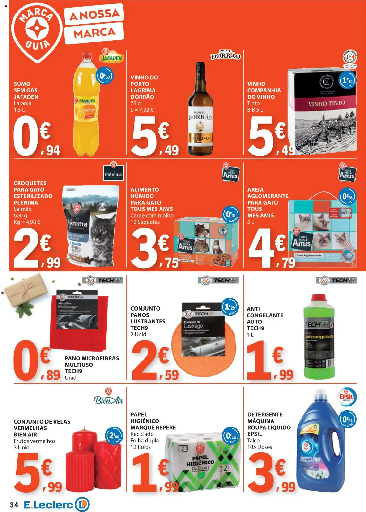 E.Leclerc folheto │ válido de 04.12.2025 | Página: 34 | Produtos: Salmão, Vinho, Carne, Velas