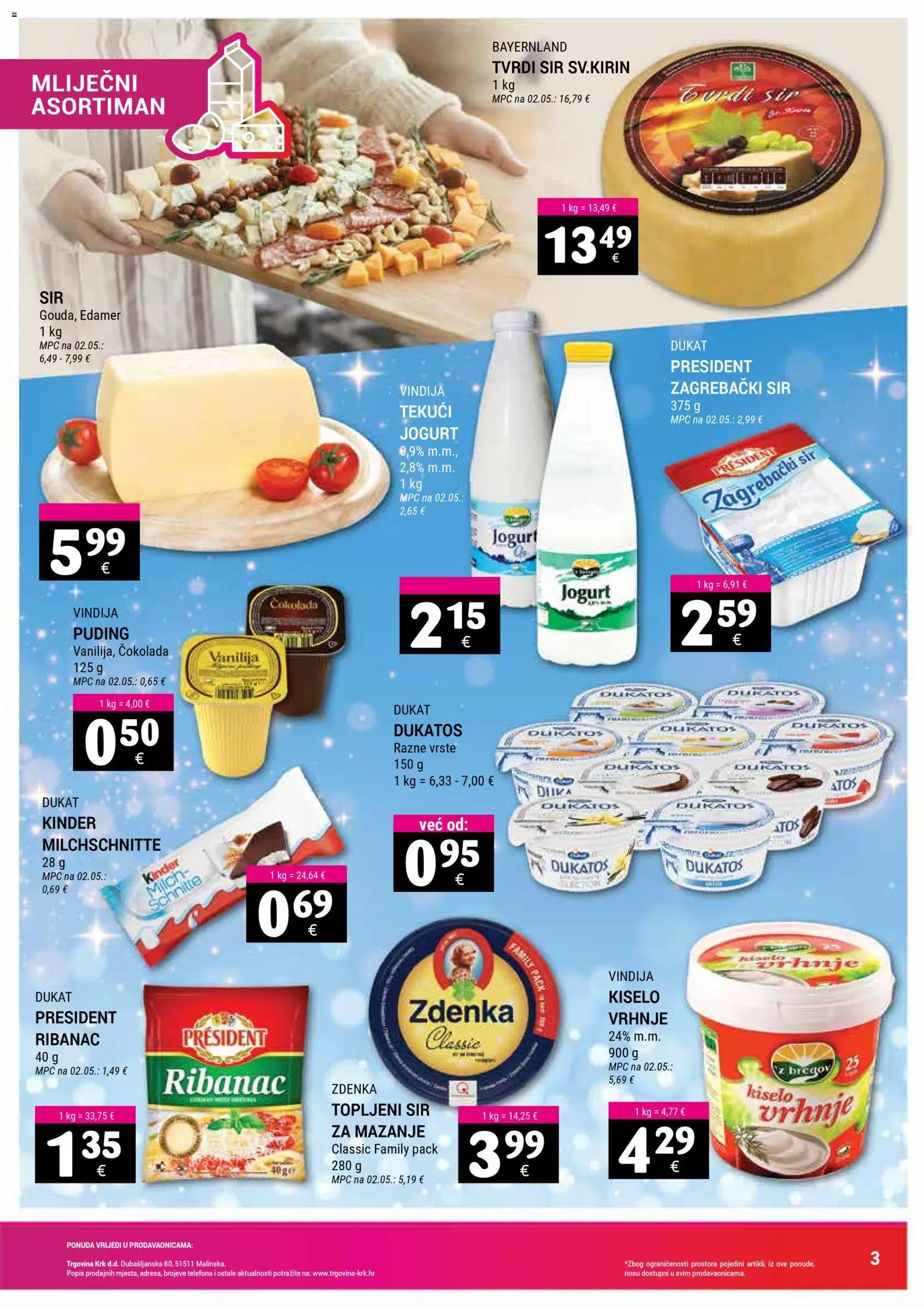 Trgovina Krk katalog | vrijedi od 16.12.2025 | Stranica: 3 | Proizvodi: Vindija, Sir, Jogurt, Tvrdi sir