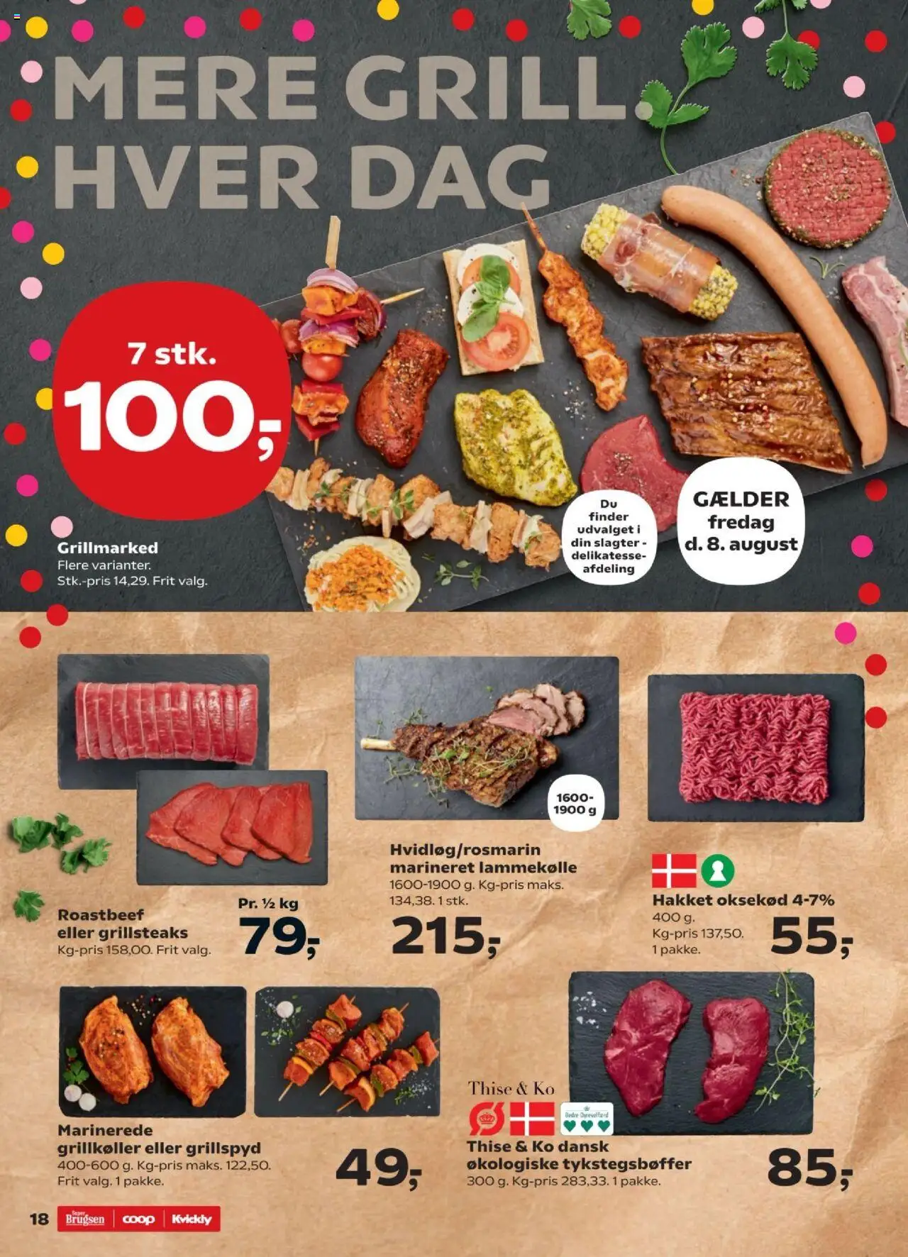 Kvickly Tilbudsavis gyldig fra 08.08.2025 | Side: 18 | Produkter: Oksekød, Lammekølle, Roastbeef, Grill
