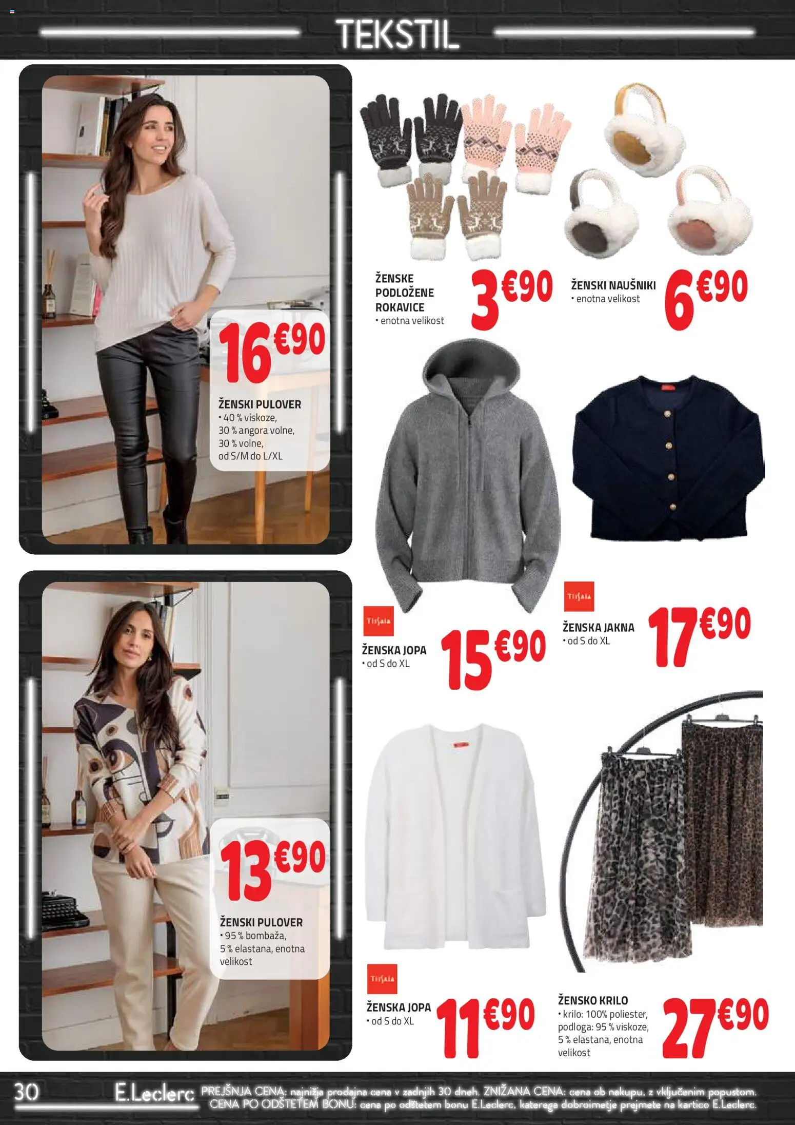 Novi E.leclerc katalog ponudbe – veljaven od 29.10.2025 | Stran: 30 | Izdelki: Podloga, Pulover, Naušniki, Rokavice