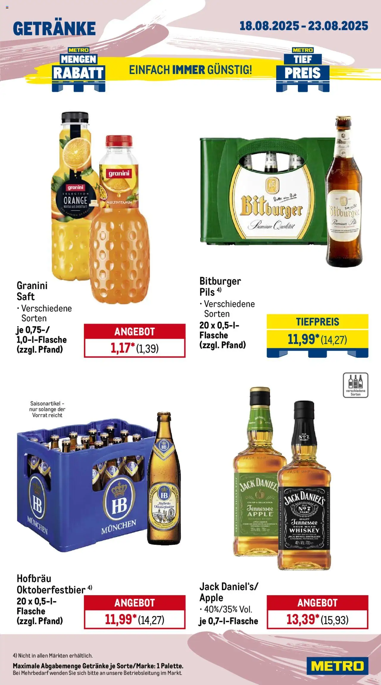 Metro Prospekt 	 - gültig ab dem 18.08.2025 | Seite: 13 | Produkte: Bitburger, Pils, Granini, Whiskey