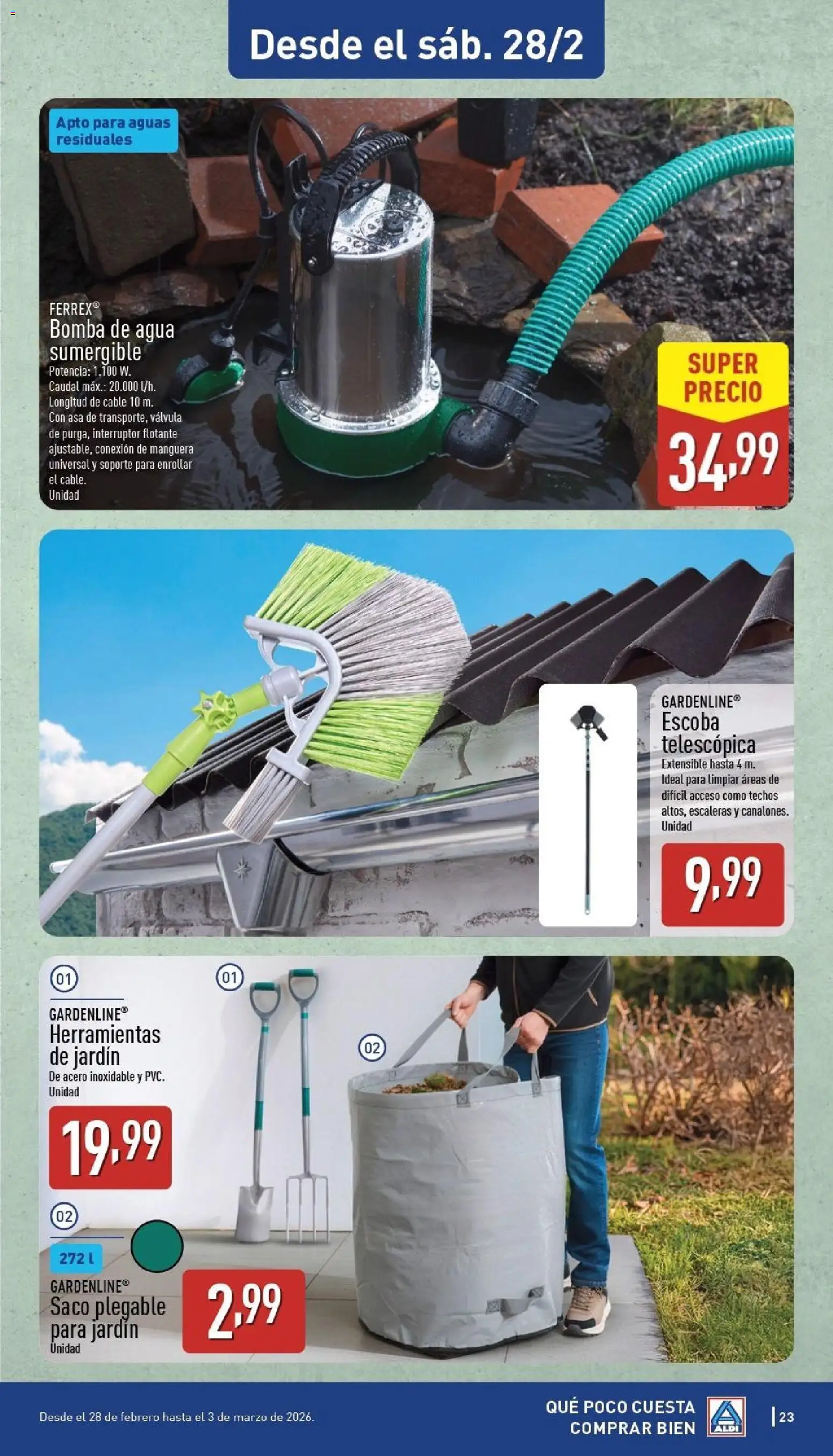 Aldi folleto Península │ válido desde el 23.02.2026 | Página: 23 | Productos: Escoba, Manguera, Cable