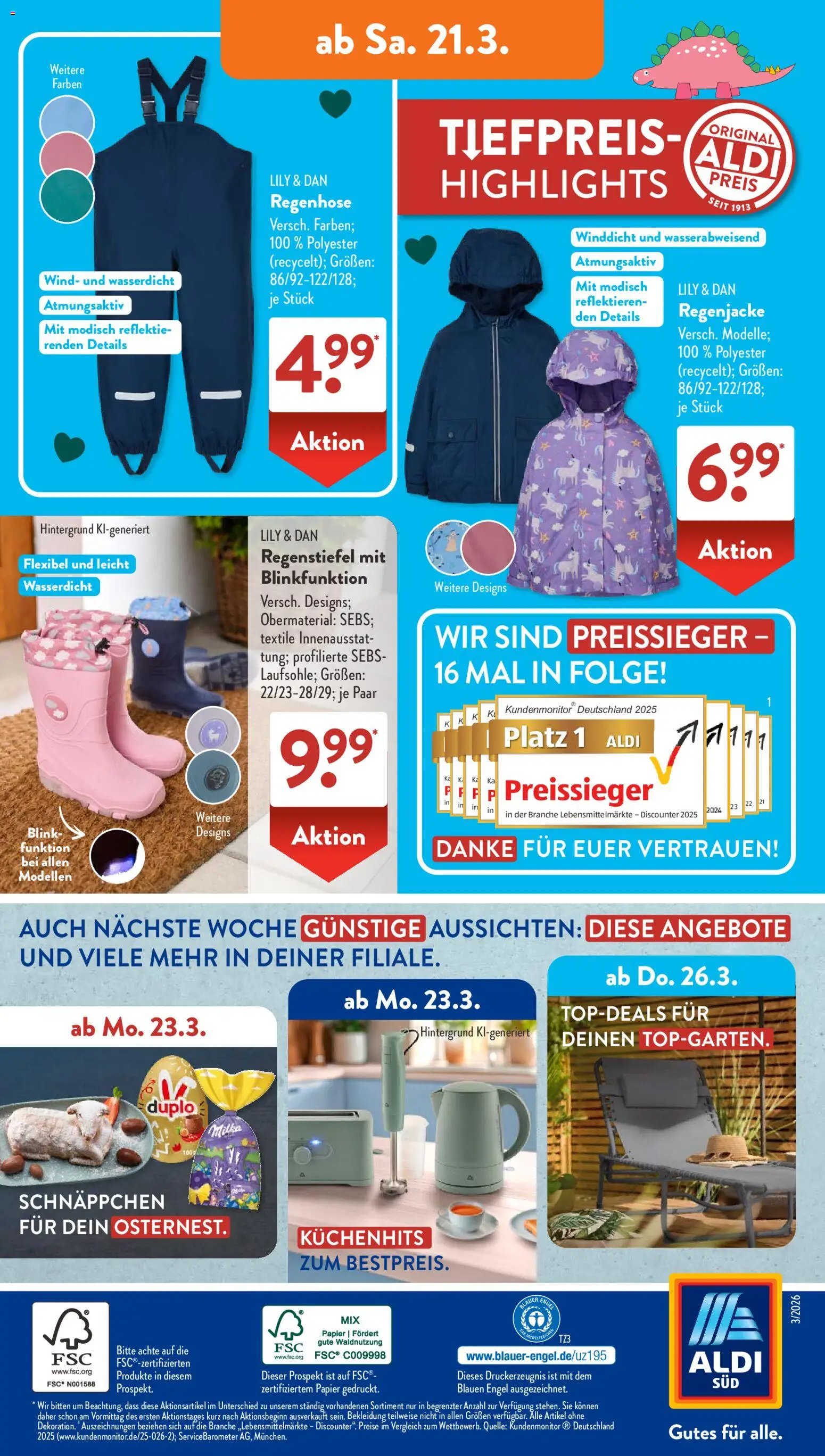 Aldi Süd Prospekt 	 – gültig ab 16.03.2026 | Seite: 29 | Produkte: Regenjacke, Milka, Bekleidung