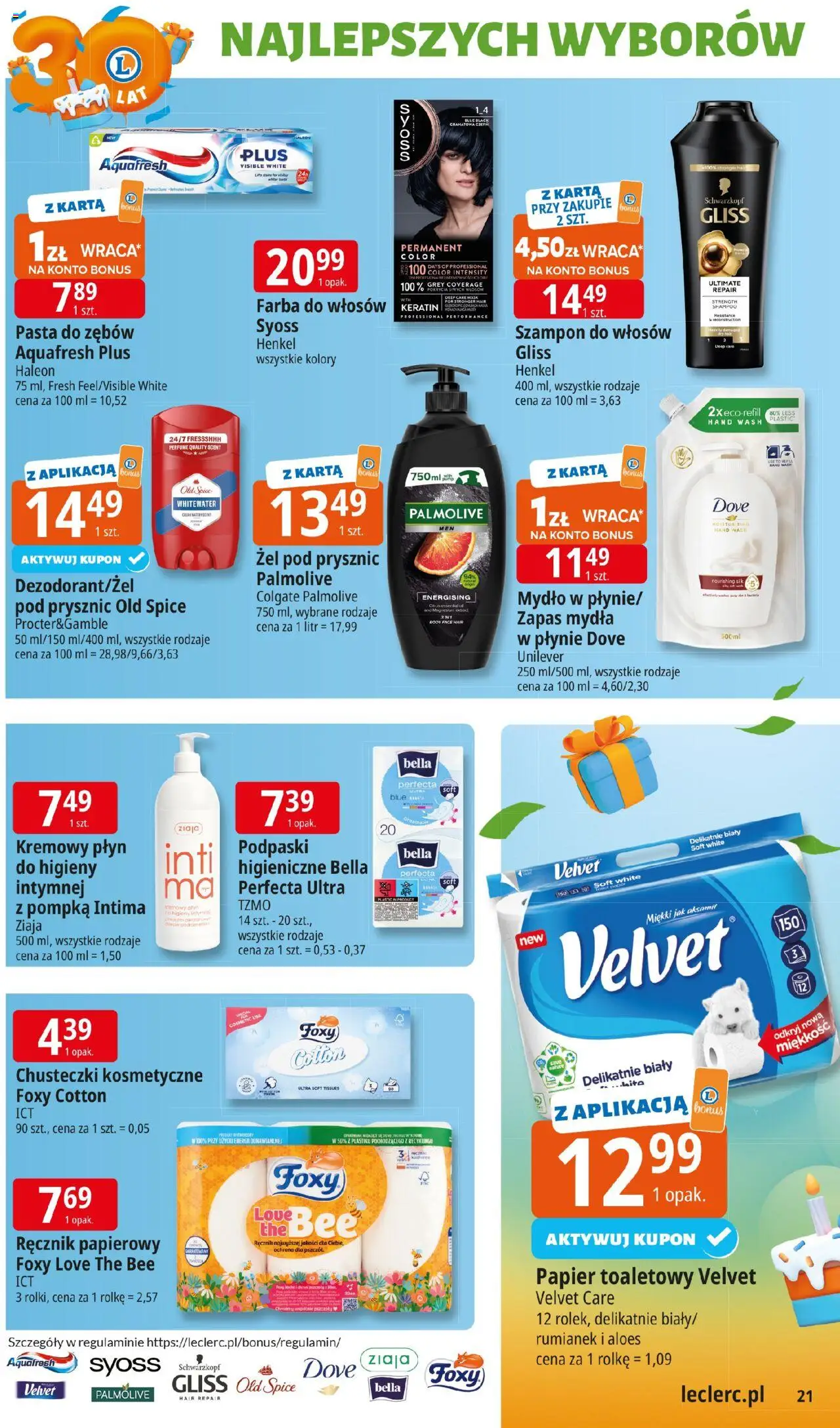 E.Leclerc Gazetka od 14.10.2025 | Strona: 21 | Produkty: Papier toaletowy, Aloes, Mydło, Ręcznik papierowy