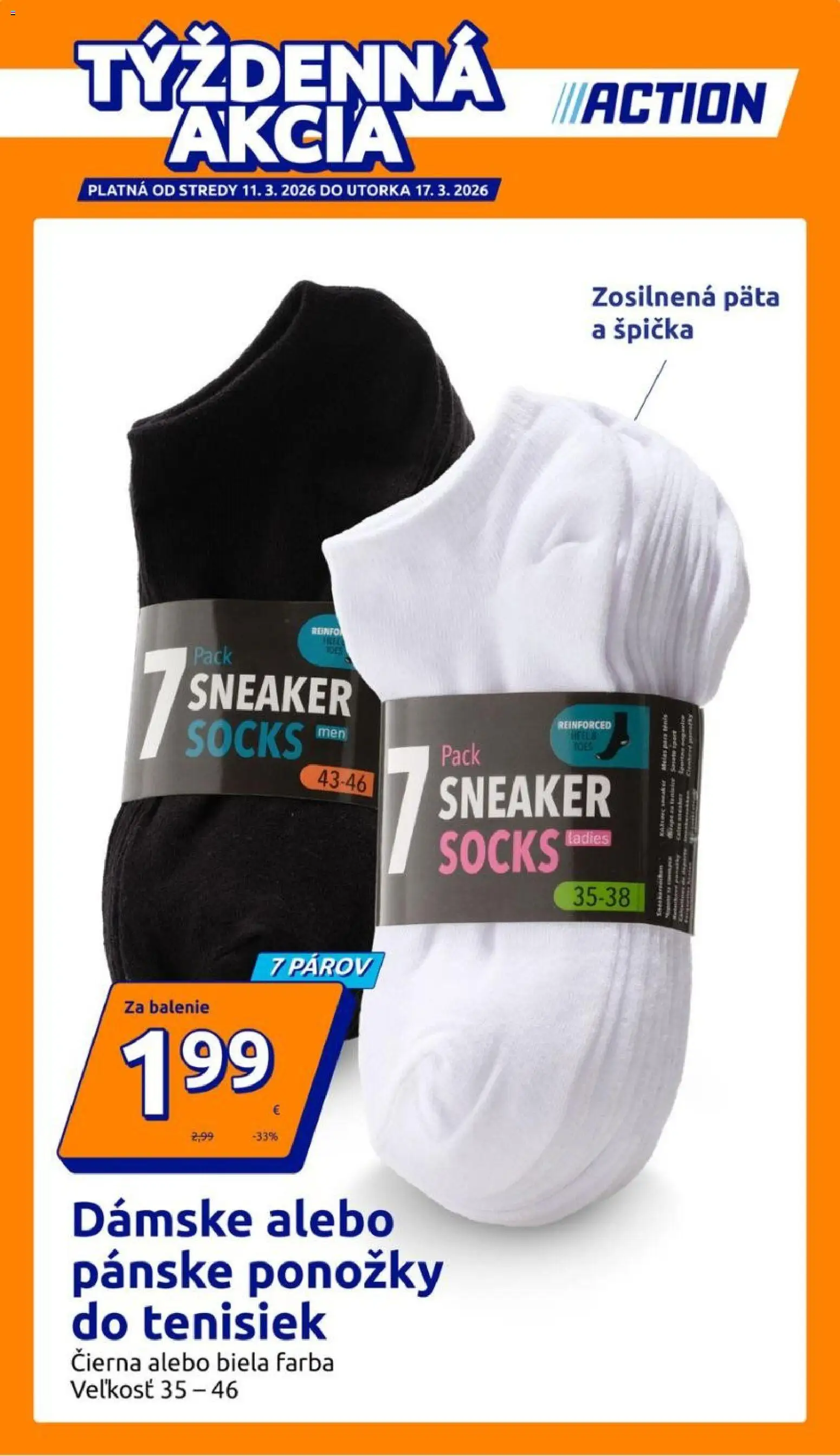 Nové Action akcie – leták je platný od 11.03.2026 | Strana: 1 | Produkty: Ponožky