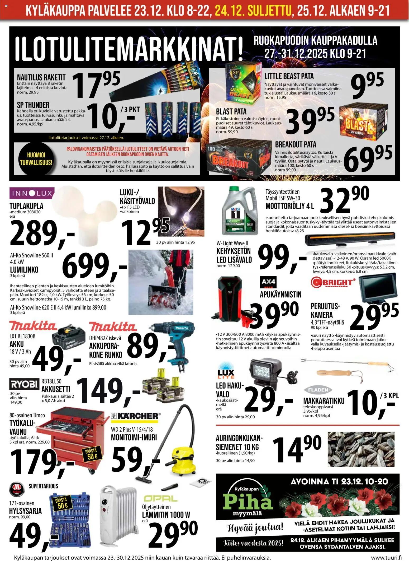 Tuuri tarjoukset – voimassa 23.12.2025 alkaen | Sivu: 5 | Tuotteet: Lumilinko, Moottoriöljy, Siemenet, Näyttö