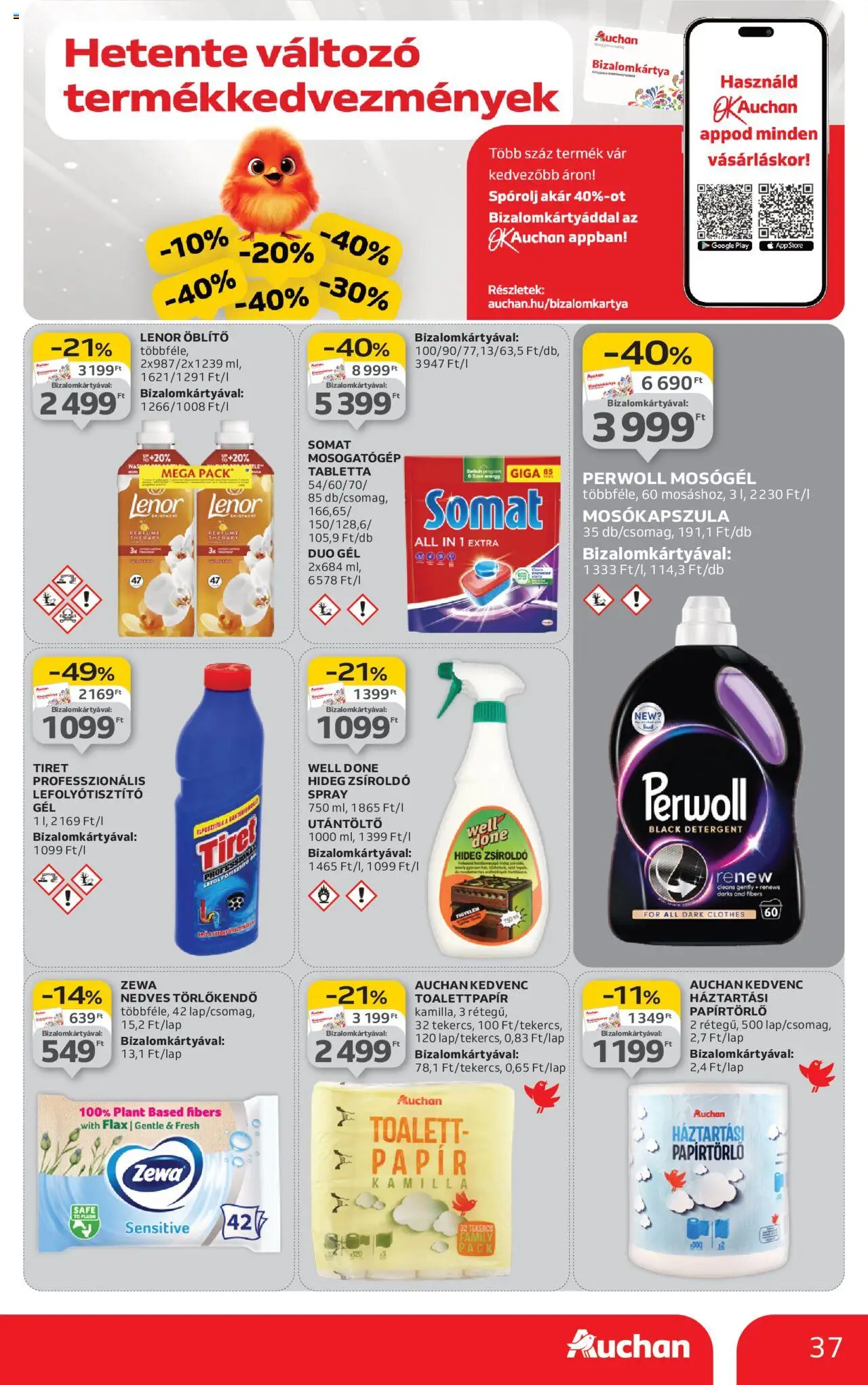 Auchan akciós ujság - amely érvényes a következő dátumtól: 24.10.2025 | Oldal: 37 | Termékek: Somat, Mosókapszula, Öblítő, Nedves törlőkendő