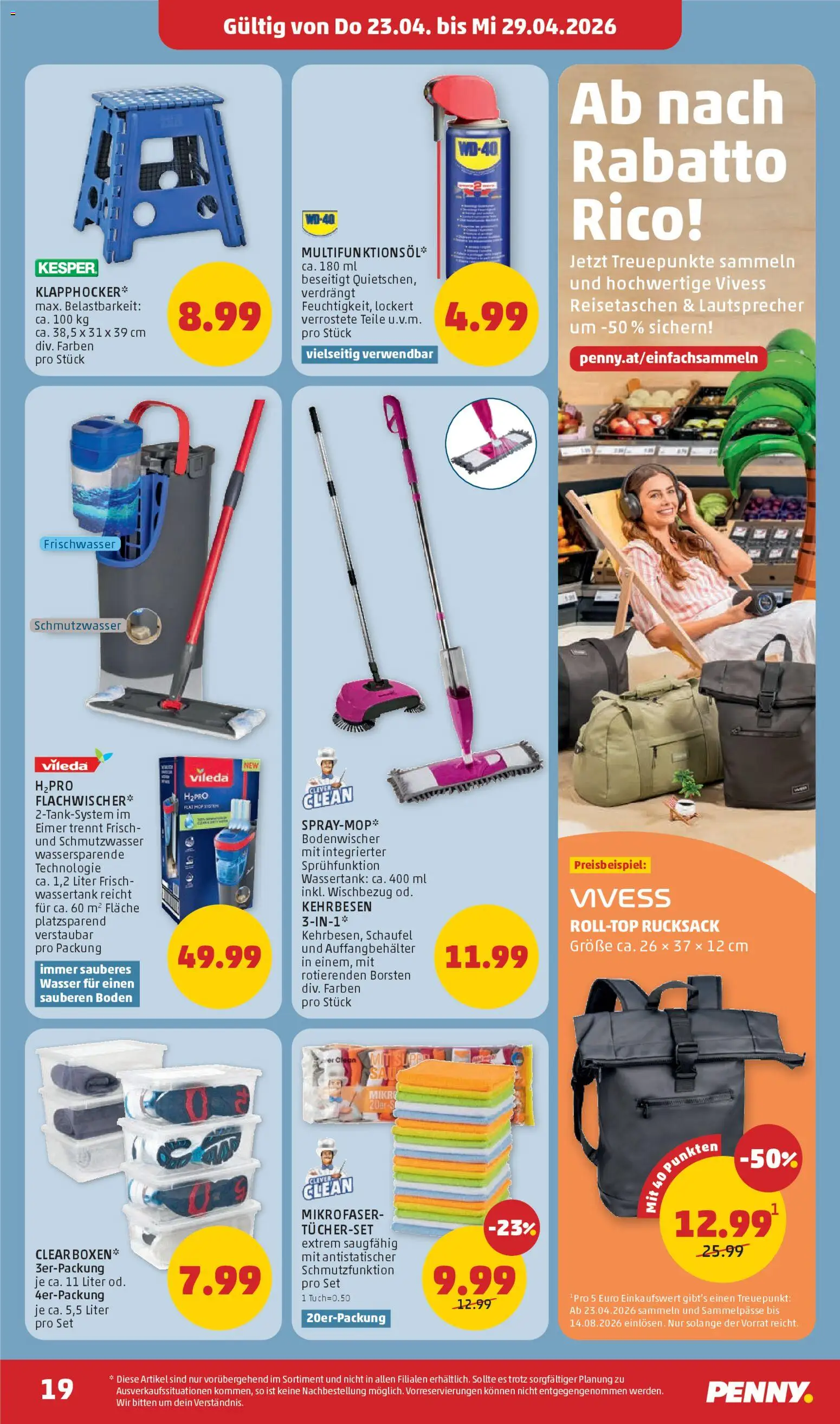 Penny Markt - Flugblatt gültig ab 23.04.2026 | Seite: 19 | Produkte: Wasser, Rucksack, Lautsprecher