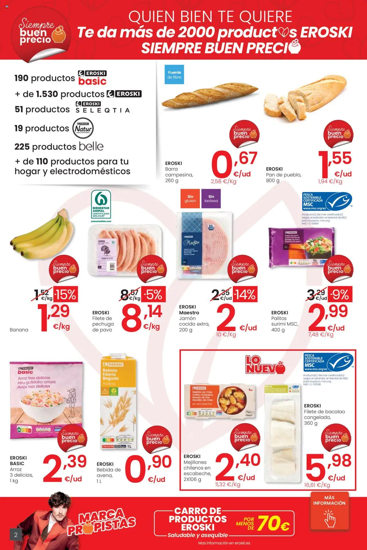 Eroski - Precio más bajo  │ válido desde el 02.10.2025 | Página: 2 | Productos: Pan, Jamón, Arroz, Filete