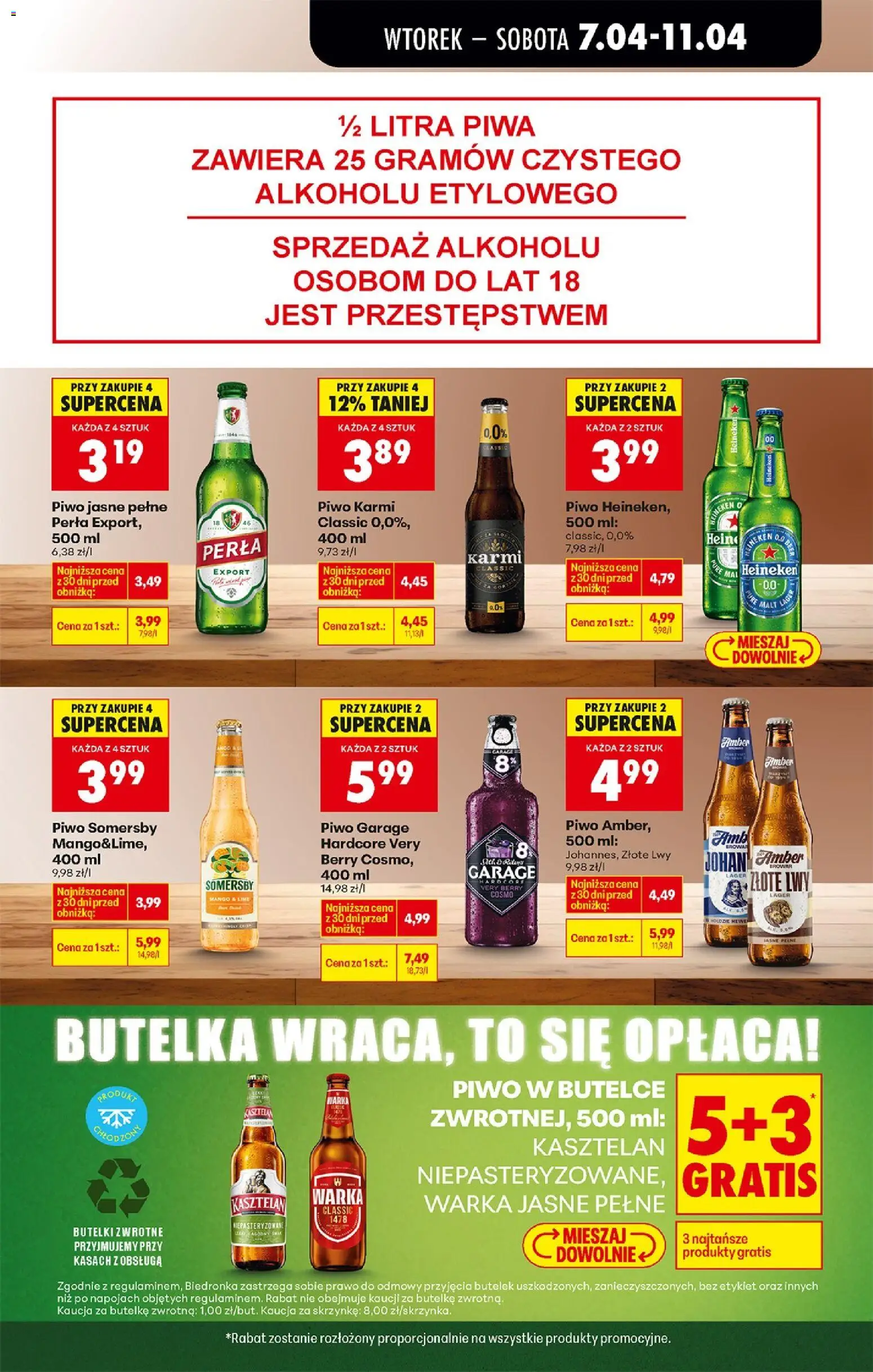 Biedronka gazetka od wtorku od 07.04.2026 | Strona: 63 | Produkty: Piwo Somersby, Warka, Somersby, Heineken