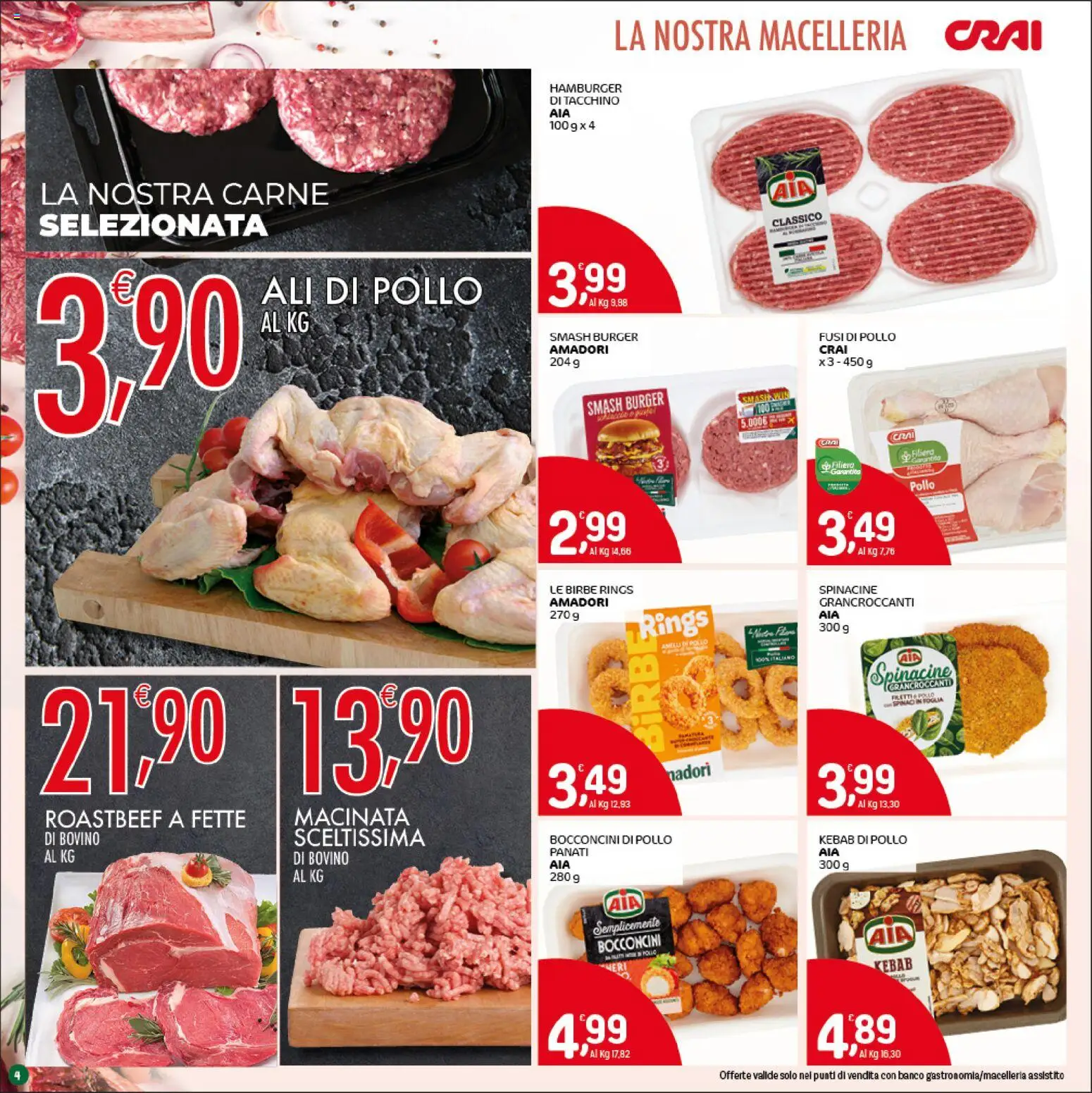 Volantino CRAI del 16.04.2026 | Pagina: 4 | Prodotti: Bovino, Tacchino, Spinaci, Hamburger
