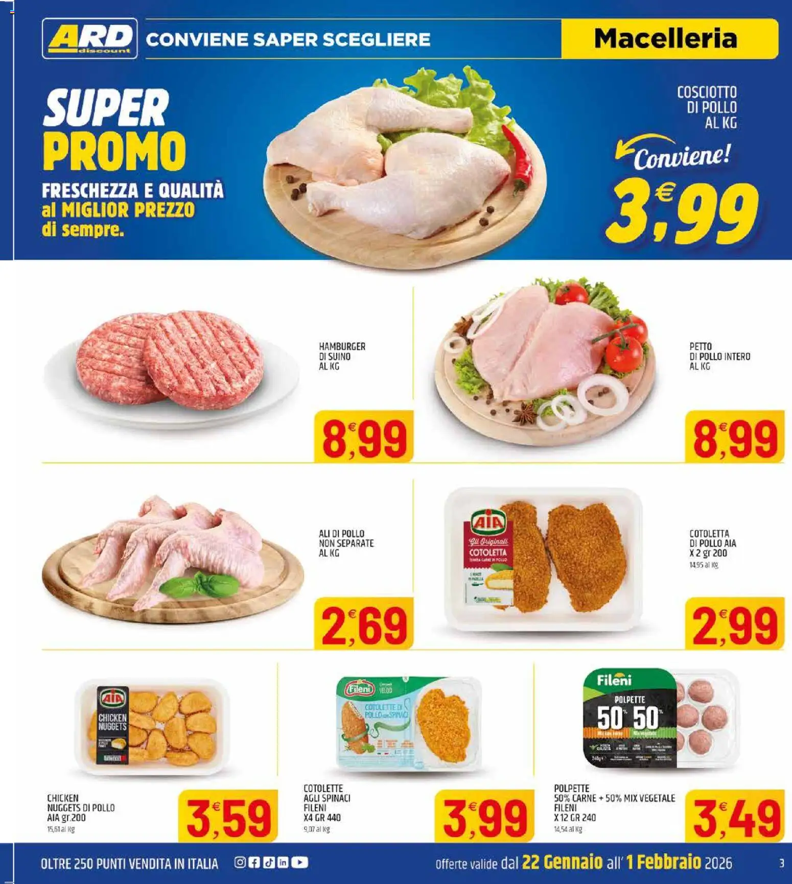 Volantino ARD Discount del 20.01.2026 | Pagina: 3 | Prodotti: Nuggets, Suino, Spinaci, Hamburger