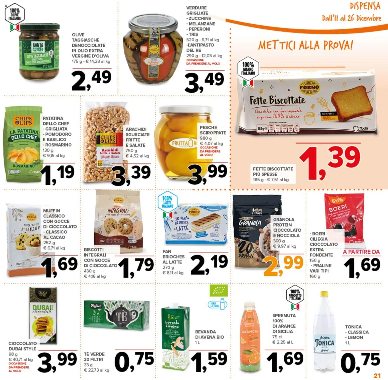 Volantino Todis del 11.12.2025 | Pagina: 21 | Prodotti: Biscotti, Muffin, Zucchine, Cacao