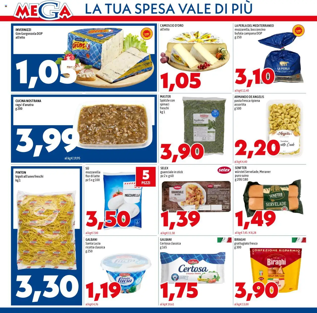 Volantino Mega del 16.10.2025 | Pagina: 4 | Prodotti: Spatzle, Suino, Wurstel, Spinaci