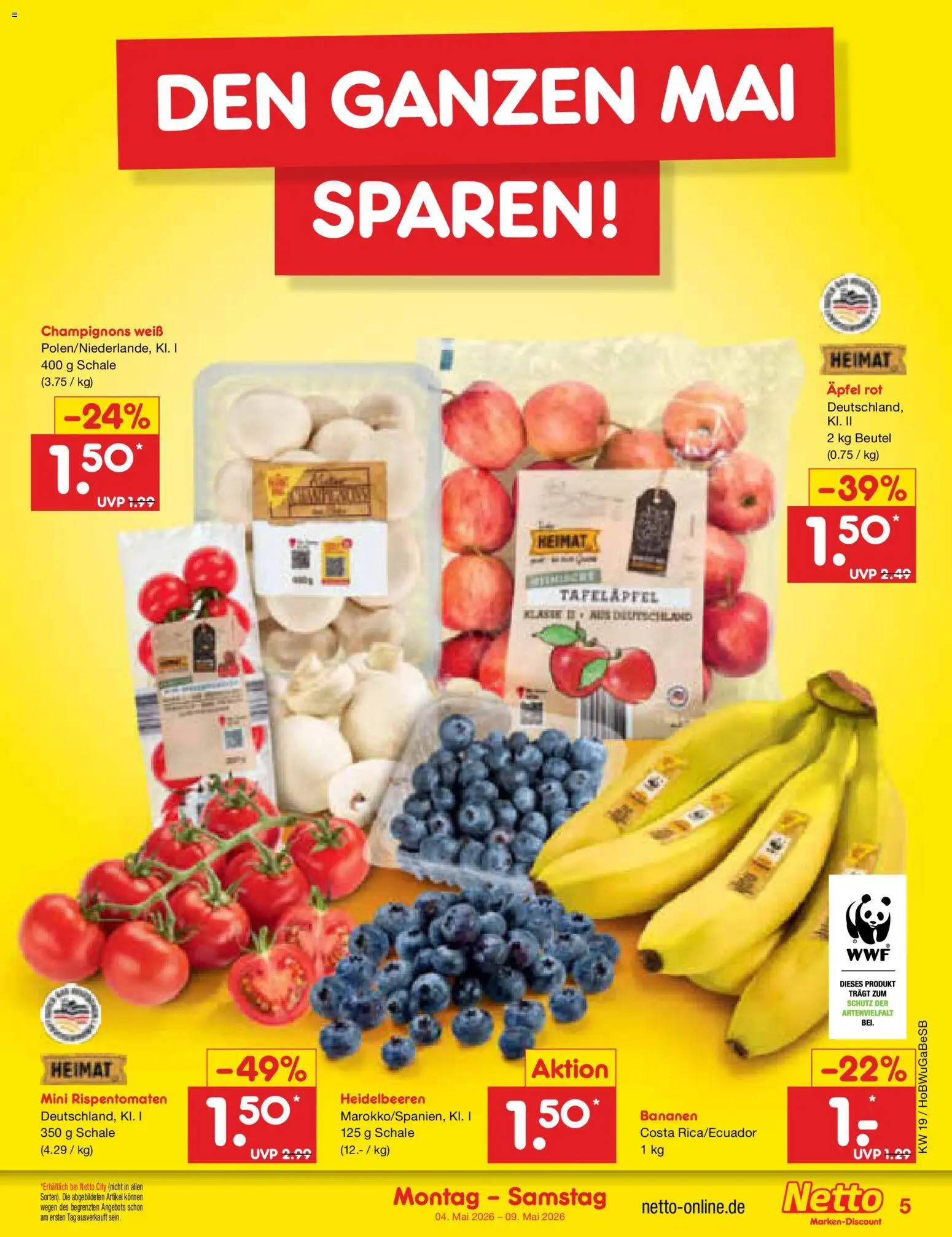 Netto Marken-Discount Prospekt 	 – gültig ab 04.05.2026 | Seite: 7 | Produkte: Äpfel, Bananen, Heidelbeeren, Champignons