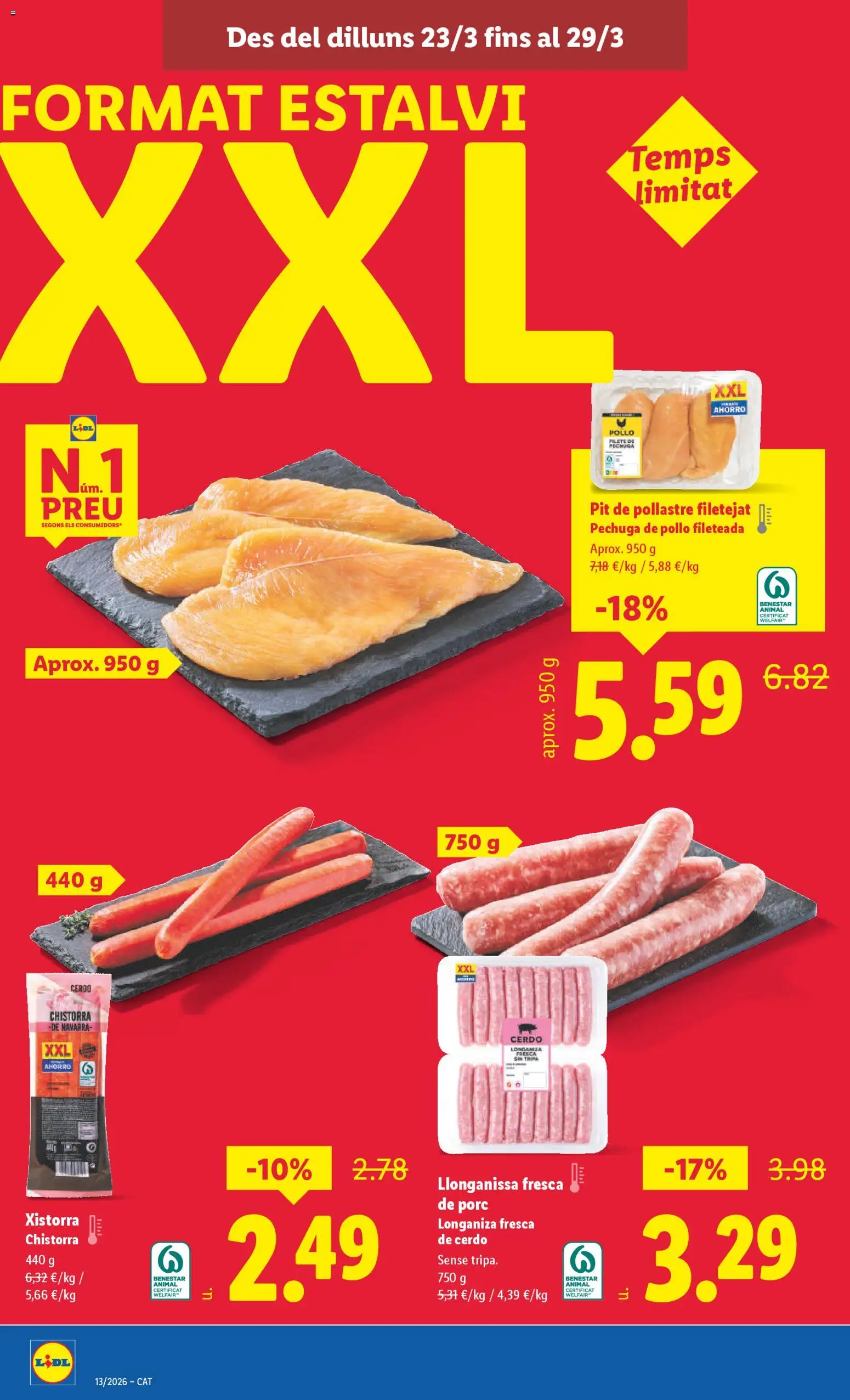 Lidl folleto │ válido desde el 23.03.2026 | Página: 4 | Productos: Pechuga de pollo fileteada, Cerdo, Longaniza, Filete