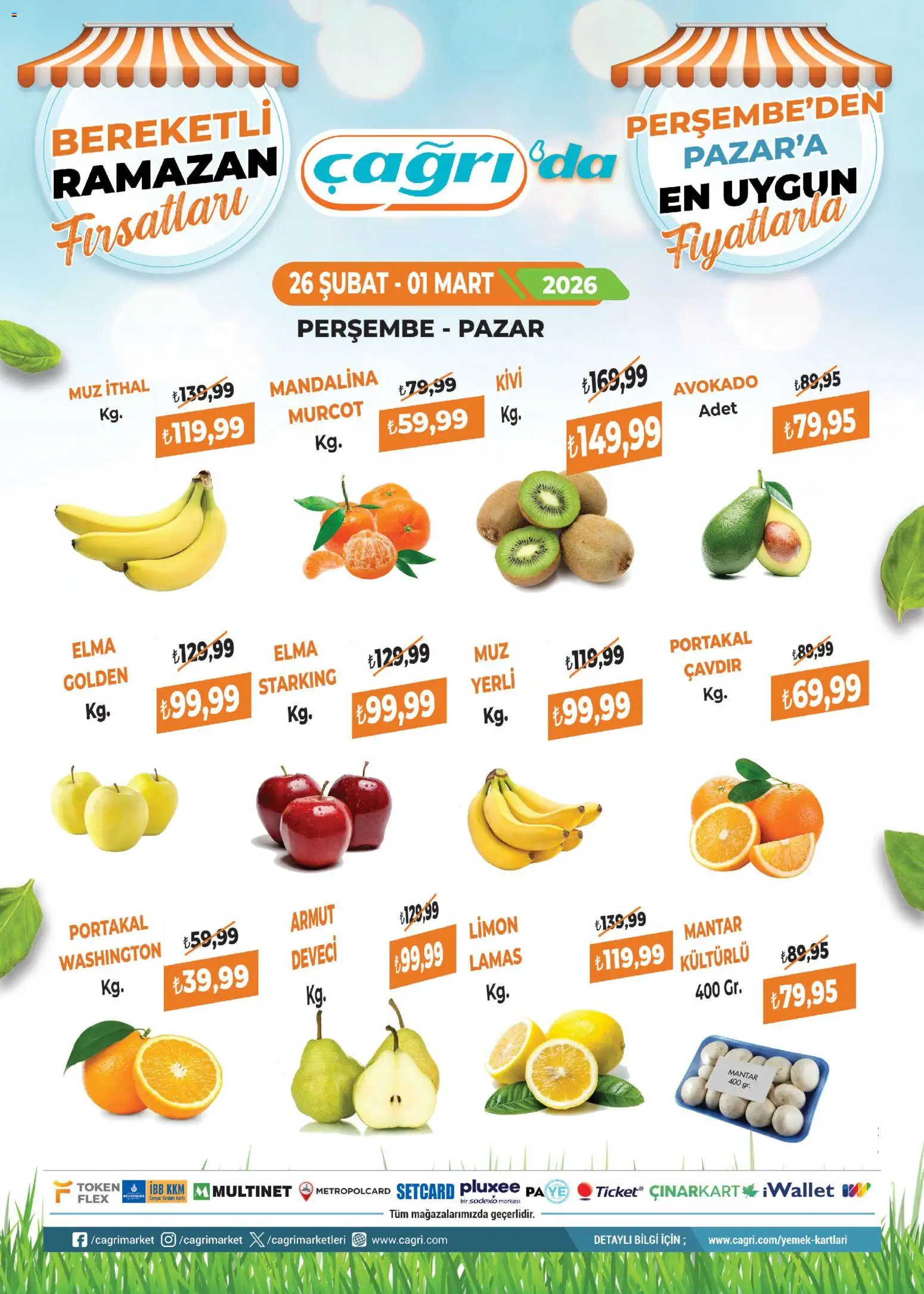 Çağrı Market - Manav Katalog - 26.02.2026 tarihinden itibaren geçerlidir | Sayfa: 1 | Ürünler: Portakal, Mandalina, Limon, Mantar