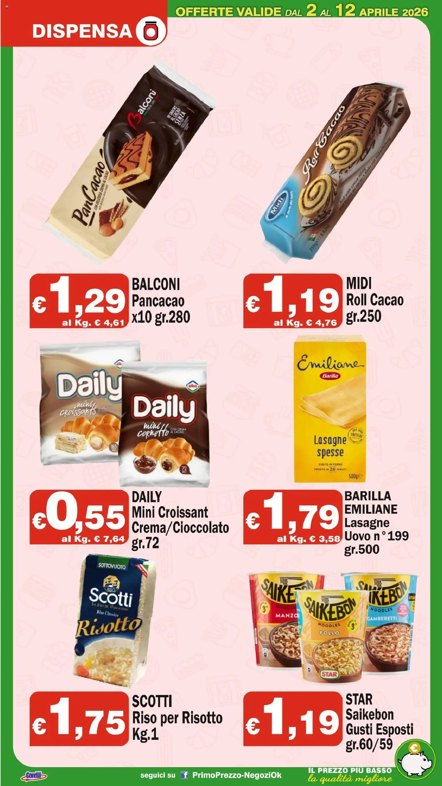 Volantino Primo Prezzo del 02.04.2026 | Pagina: 6 | Prodotti: Crema, Pollo, Croissant, Cacao
