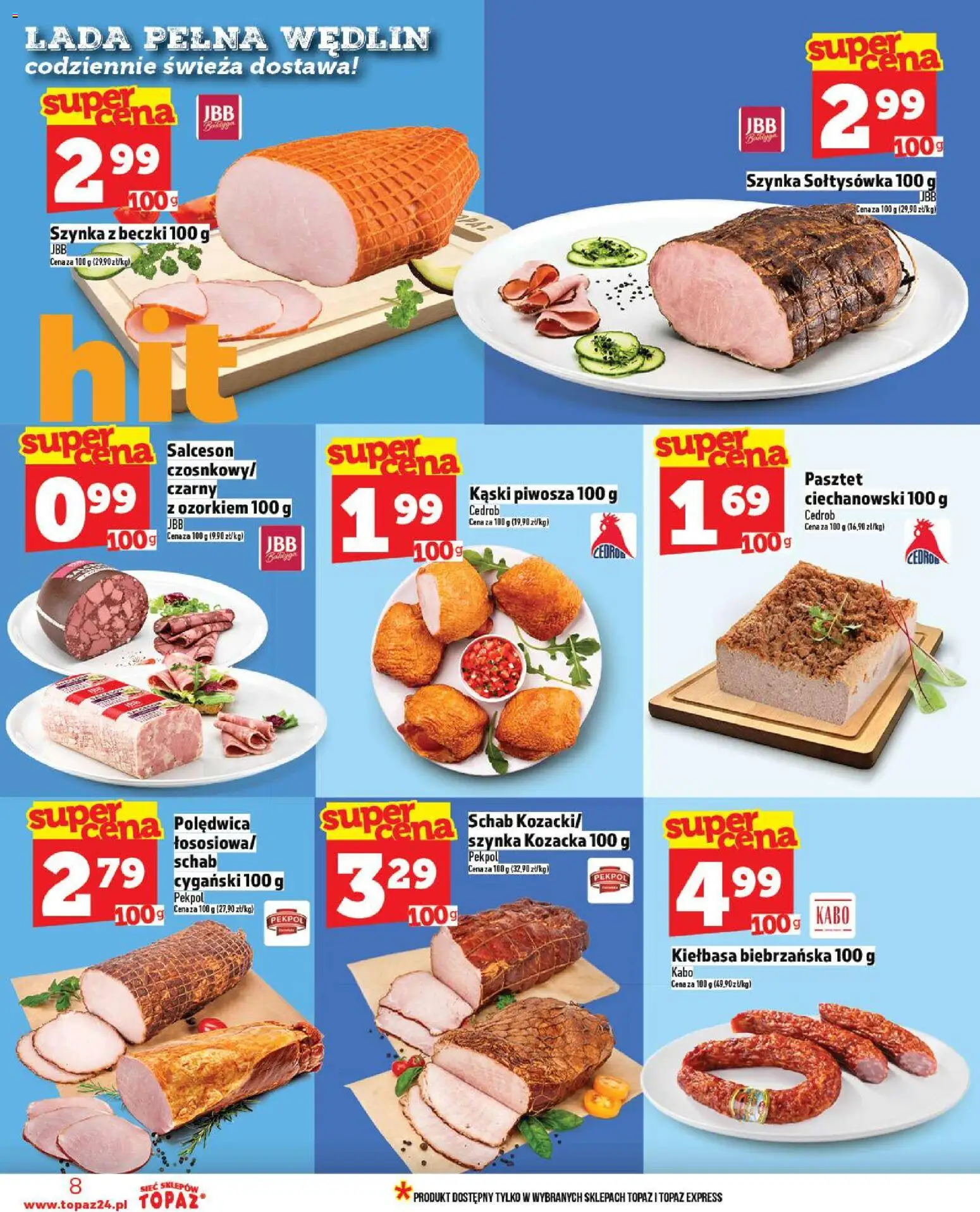 Topaz Gazetka MAZ od 06.11.2025 | Strona: 8 | Produkty: Kiełbasa, Schab, Szynka