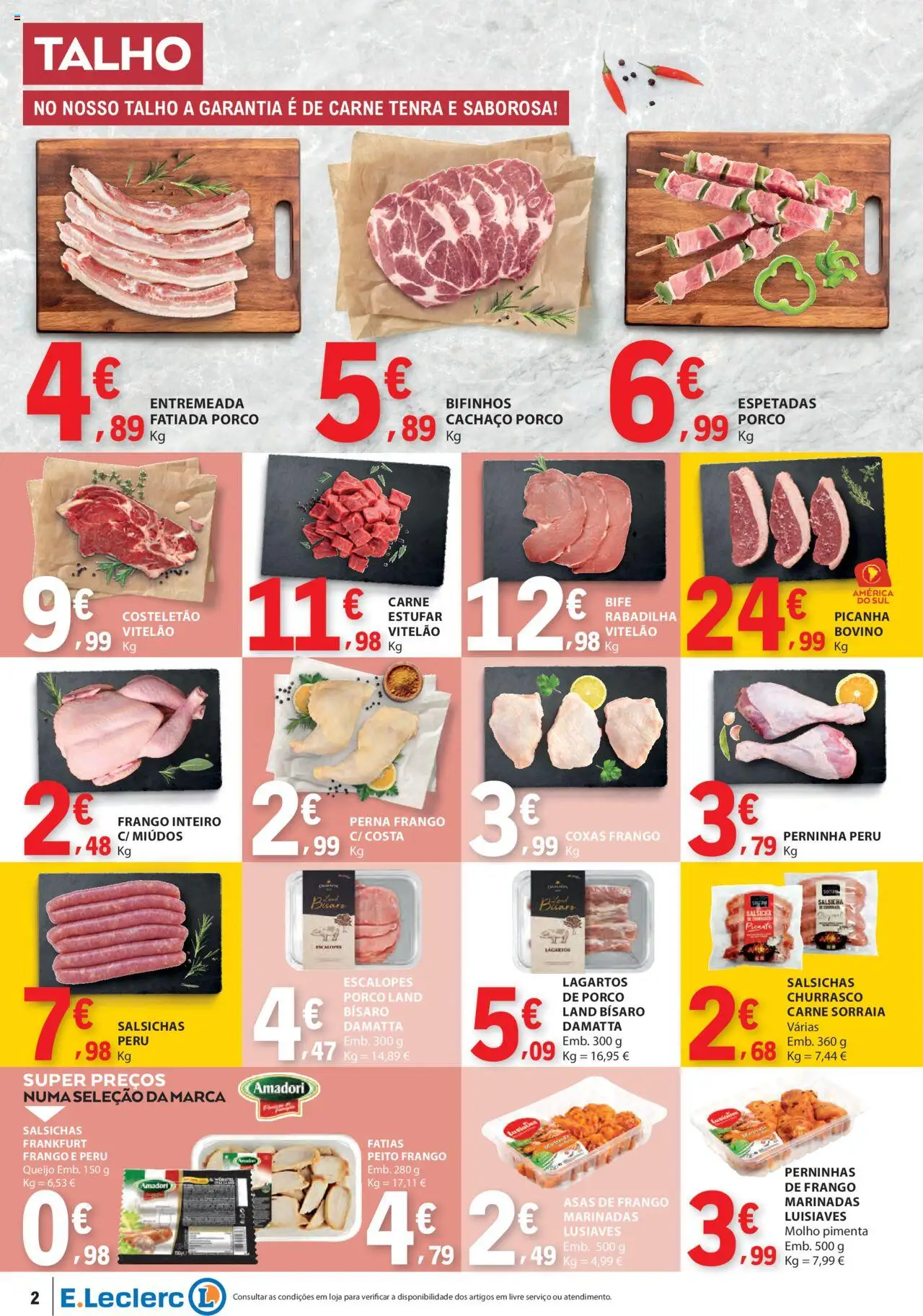 E.Leclerc folheto │ válido de 21.08.2025 | Página: 2 | Produtos: Asas de frango, Salsicha, Queijo, Carne