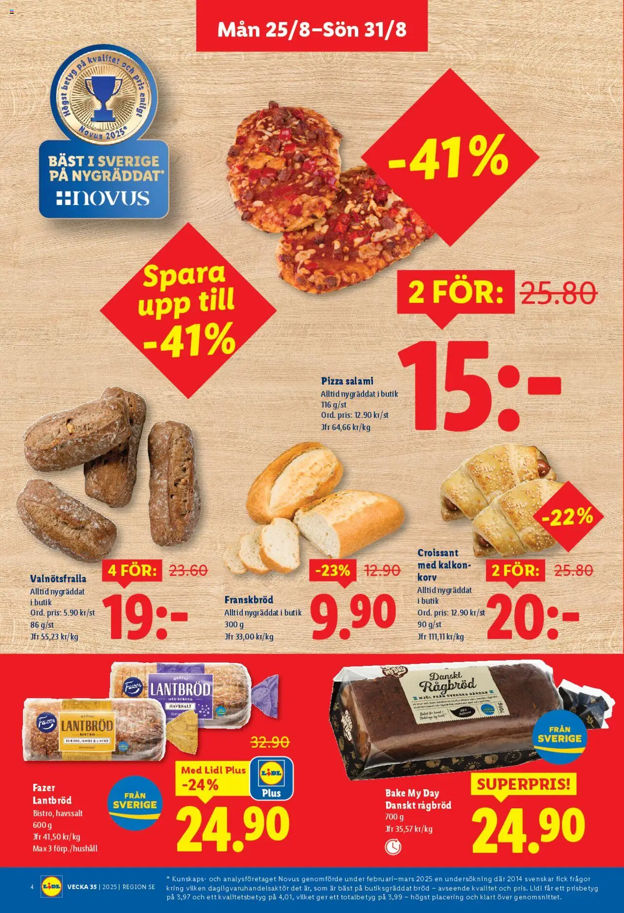 Lidl reklamblad aktuell från 25.08.2025 | Sida: 4 | Produkter: Bröd, Salami, Lantbröd, Pizza