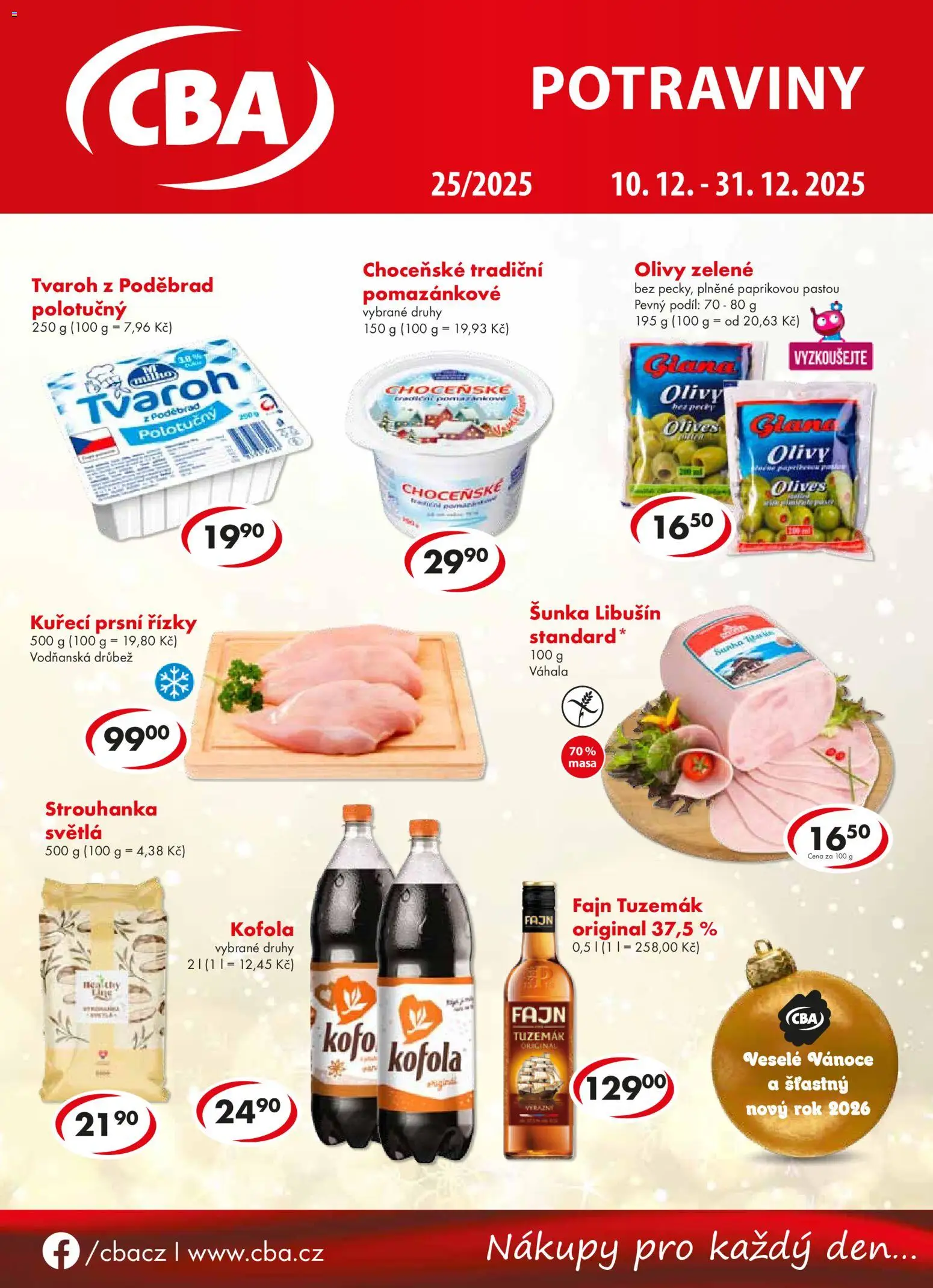 CBA leták od 10.12.2025 | Strana: 1 | Produkty: Šunka, Kofola, Olivy, Tuzemák