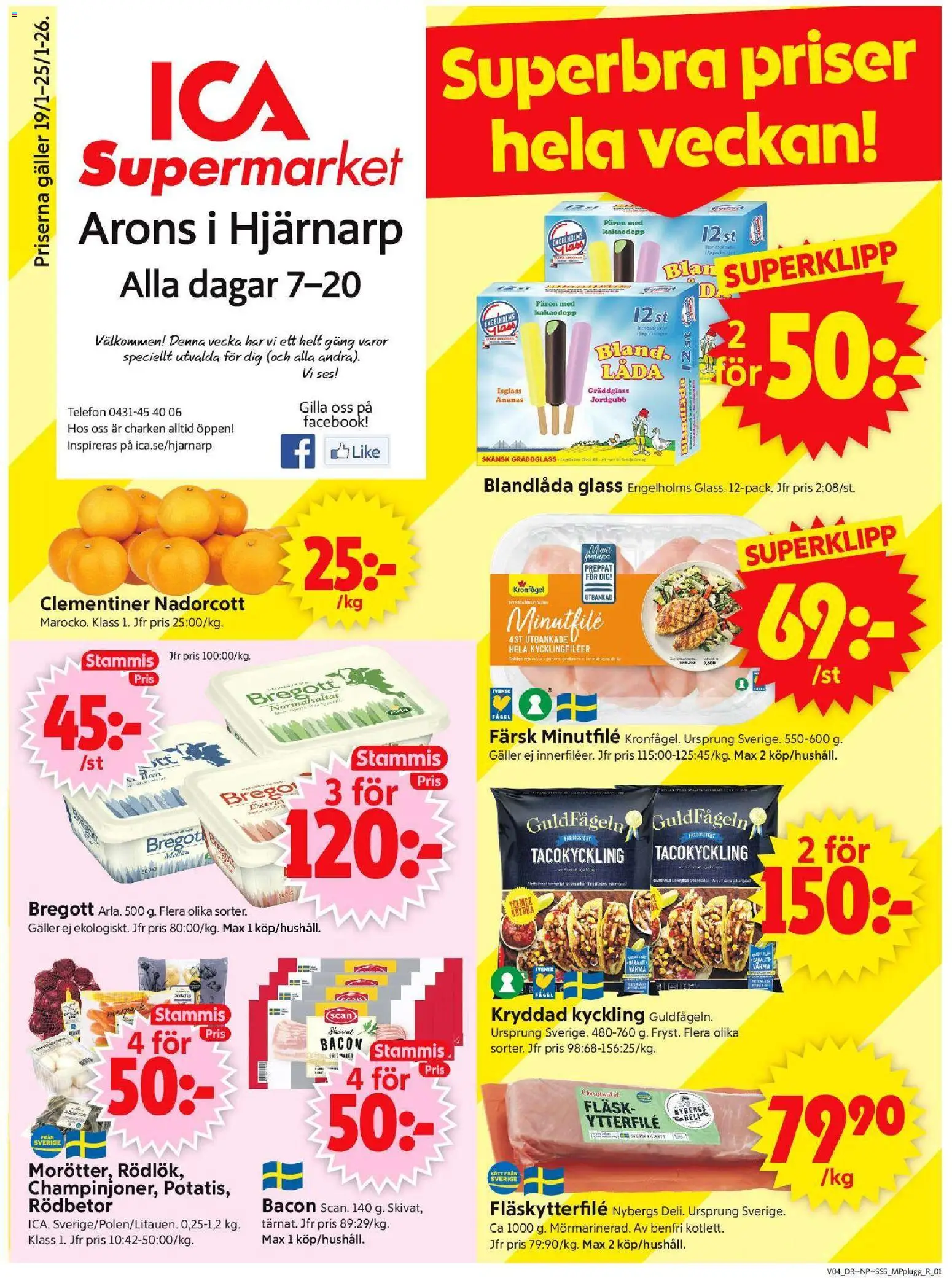 ICA Supermarket reklamblad aktuell från 19.01.2026 | Sida: 1 | Produkter: Låda, Fläsk, Isglass, Glass