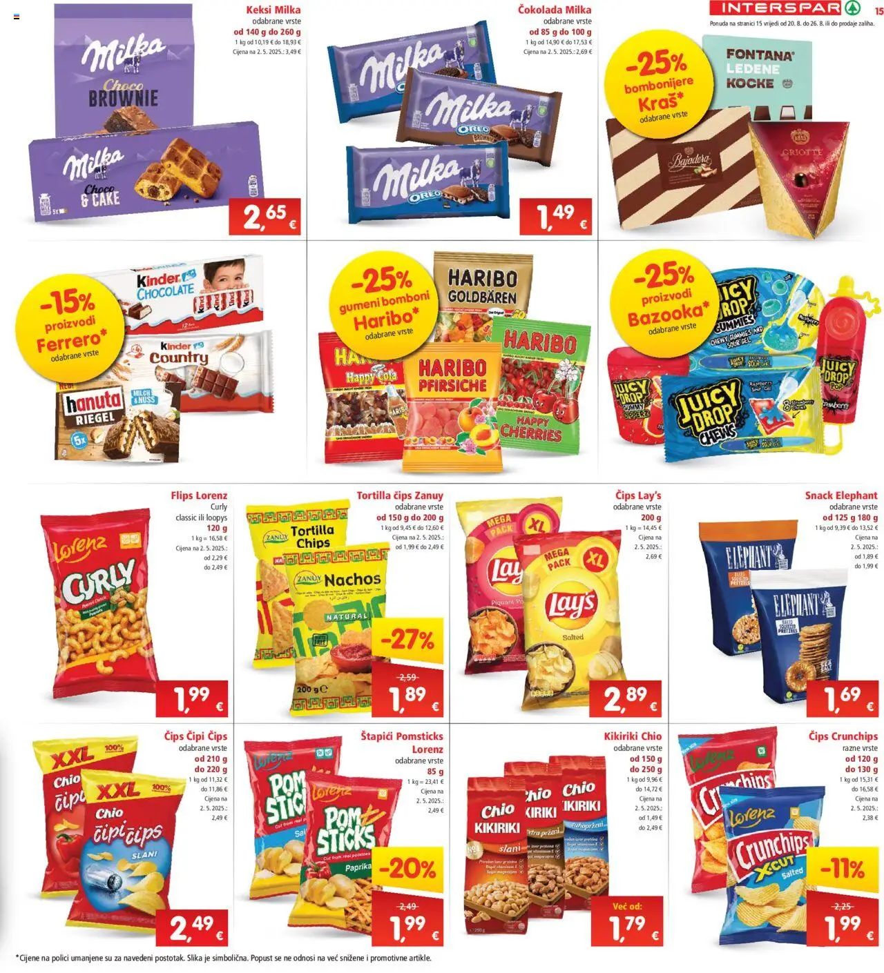Interspar katalog | vrijedi od 20.08.2025 | Stranica: 15 | Proizvodi: Čokolada, Bomboni, Paprika, Čips