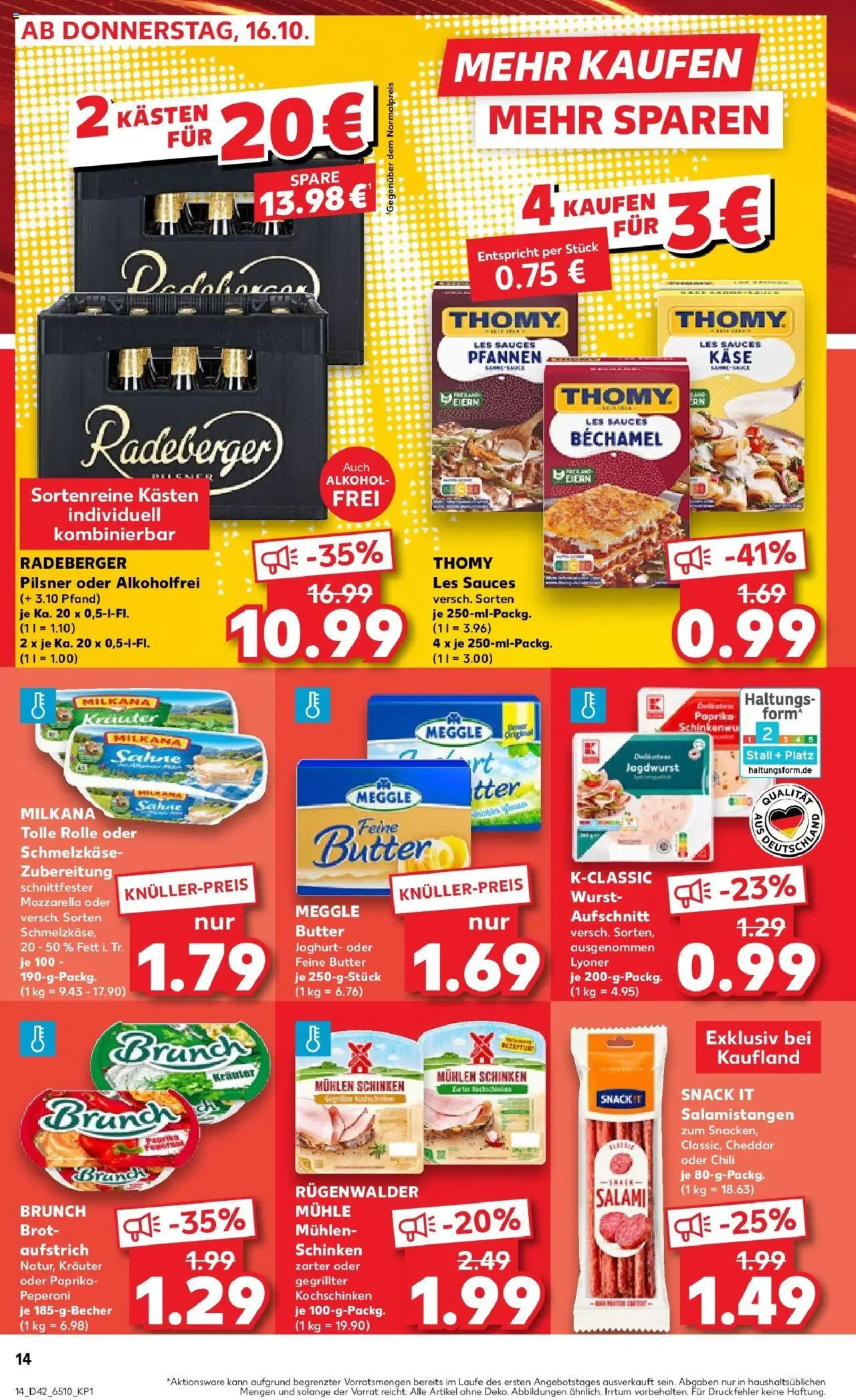 Kaufland prospekt Bocholt	 – gültig ab 19.10.2025 | Seite: 14 | Produkte: Thomy les sauces, Paprika, Brot, Salami