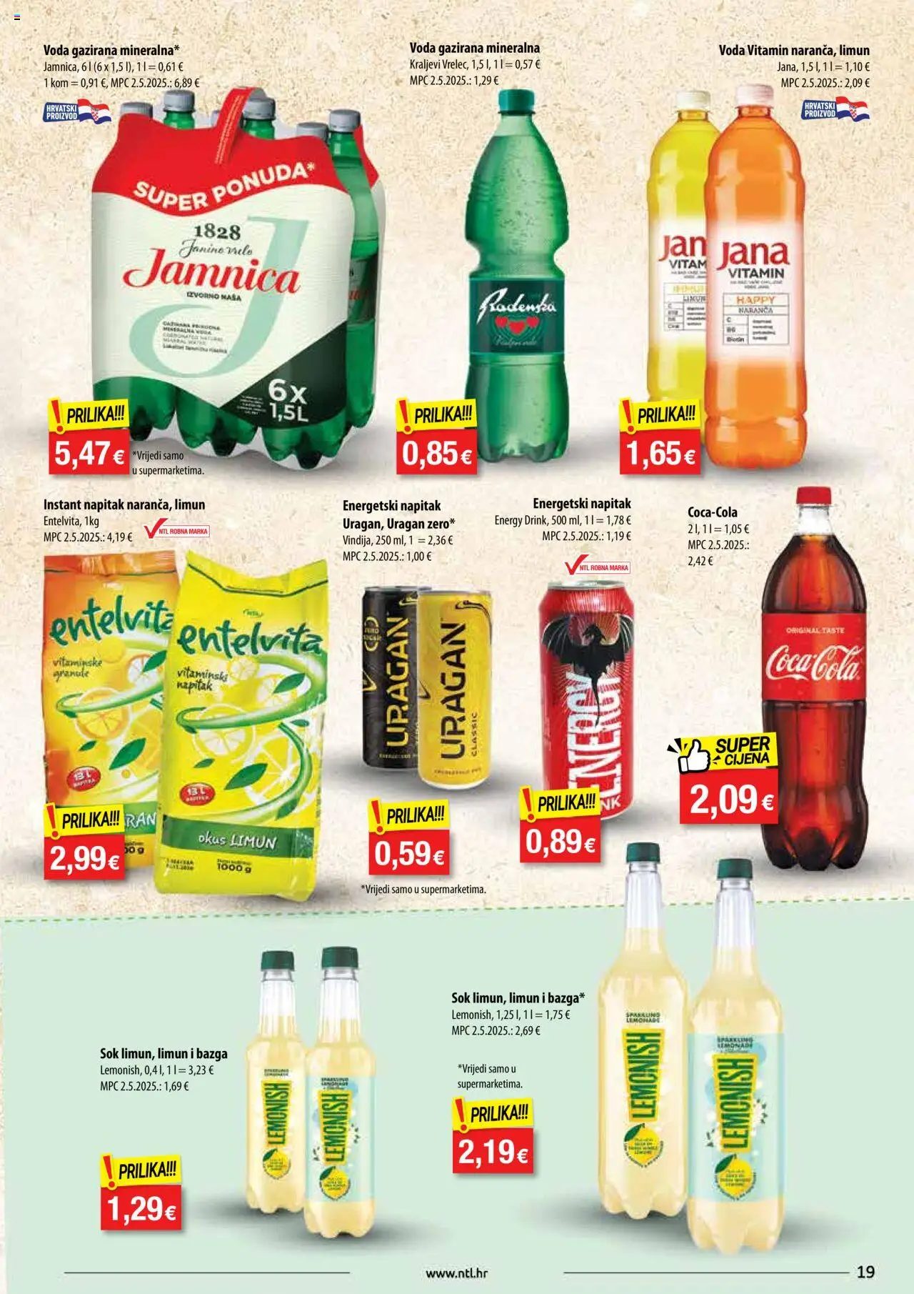 NTL katalog | vrijedi od 10.09.2025 | Stranica: 19 | Proizvodi: Mineralna voda, Sok, Voda, Bazga