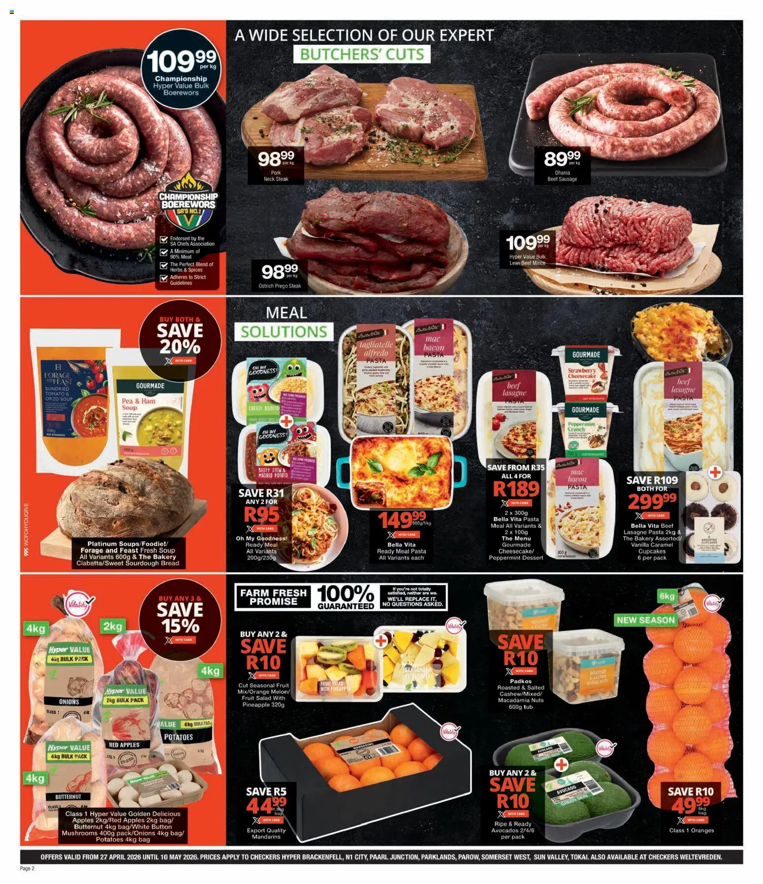 New Checkers catalogue – valid from 27.04.2026 | Page: 2 | Products: Bakery, Pó talco, Beef, Soup