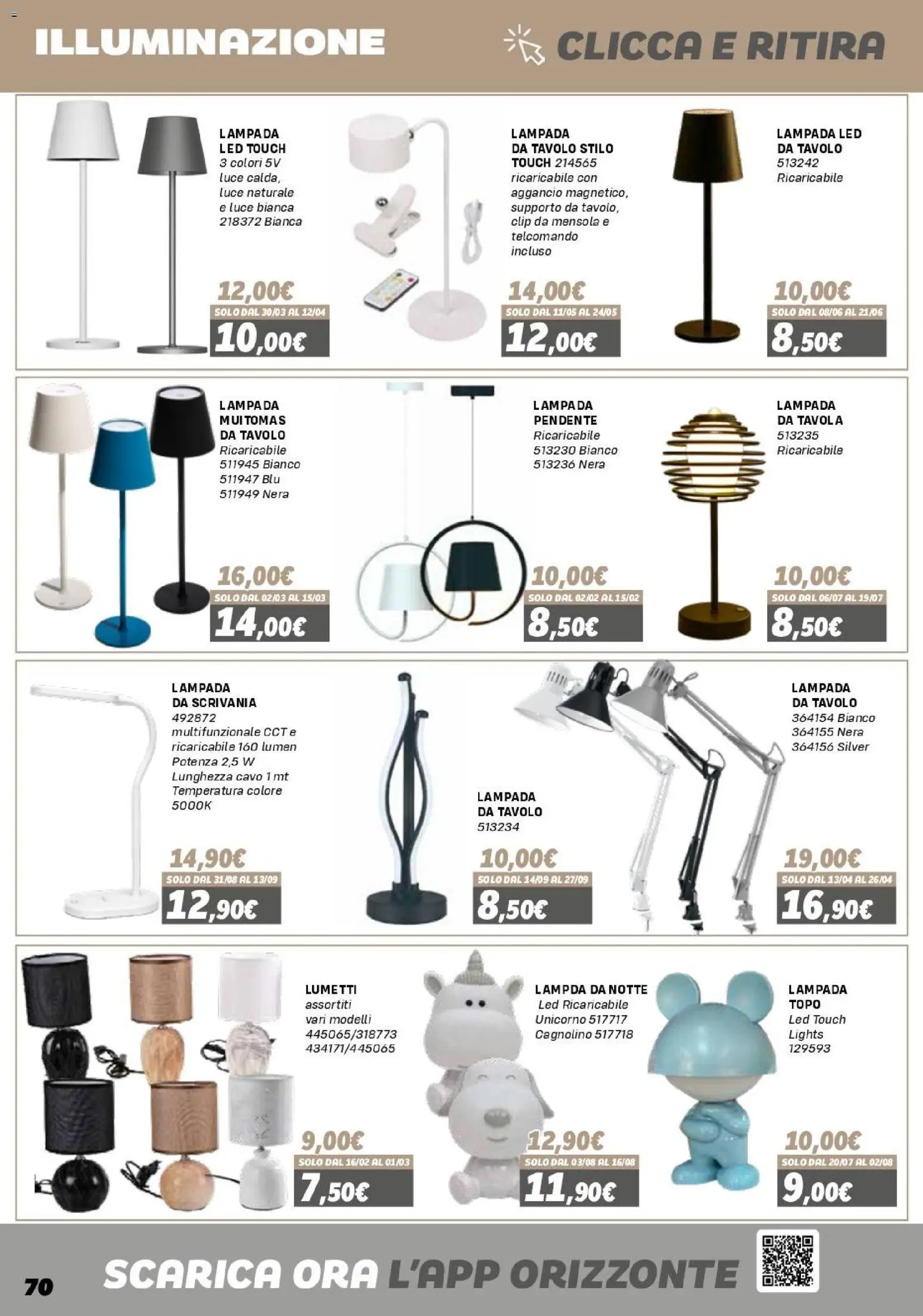 Volantino Orizzonte del 16.01.2026 | Pagina: 70 | Prodotti: Mensola, Tavolo, Scrivania, Lampada da scrivania