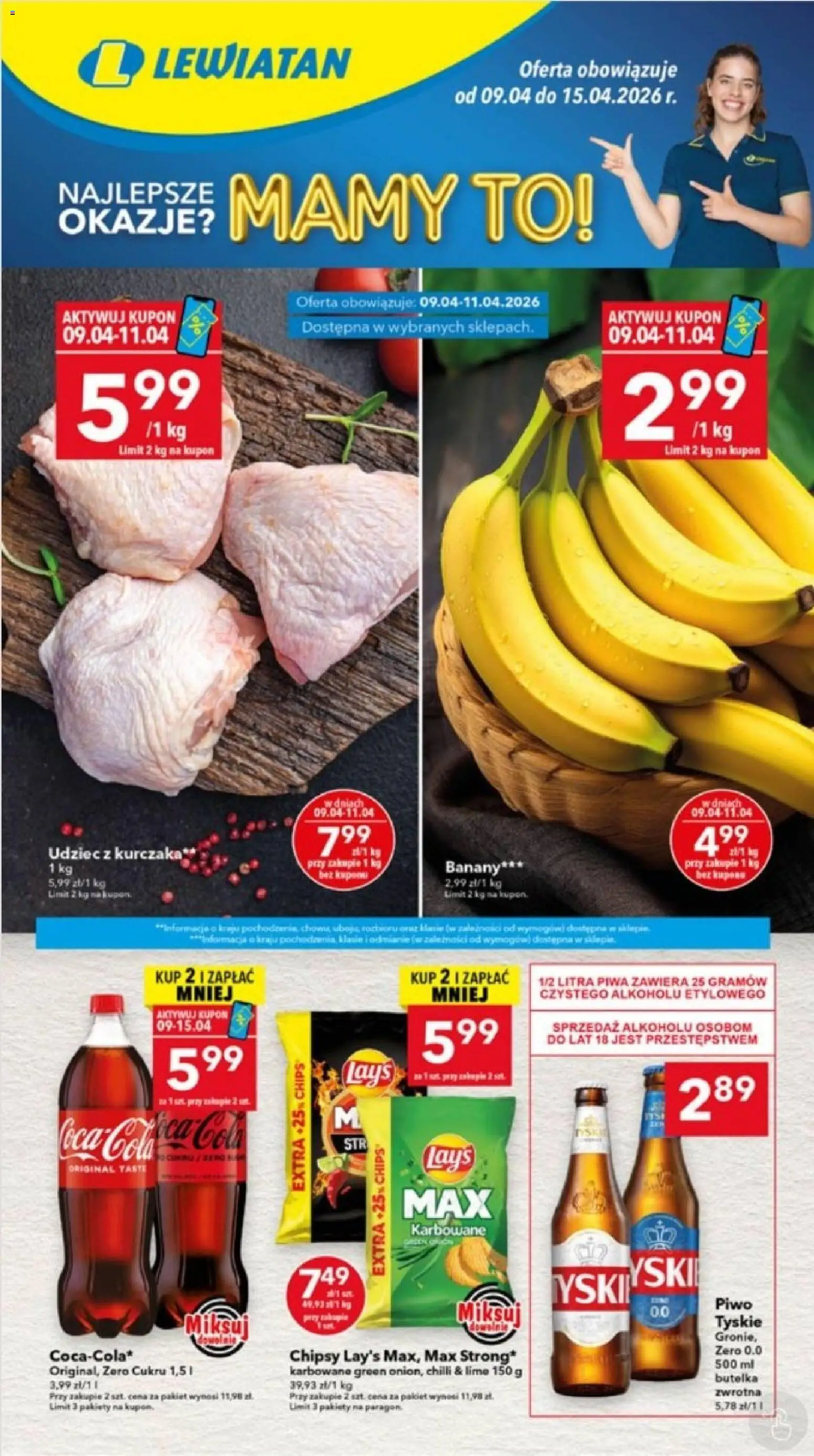 Lewiatan gazetka - Ostrów Wielkopolski od 09.04.2026 | Strona: 1 | Produkty: Chipsy, Lays, Tyskie, Banany