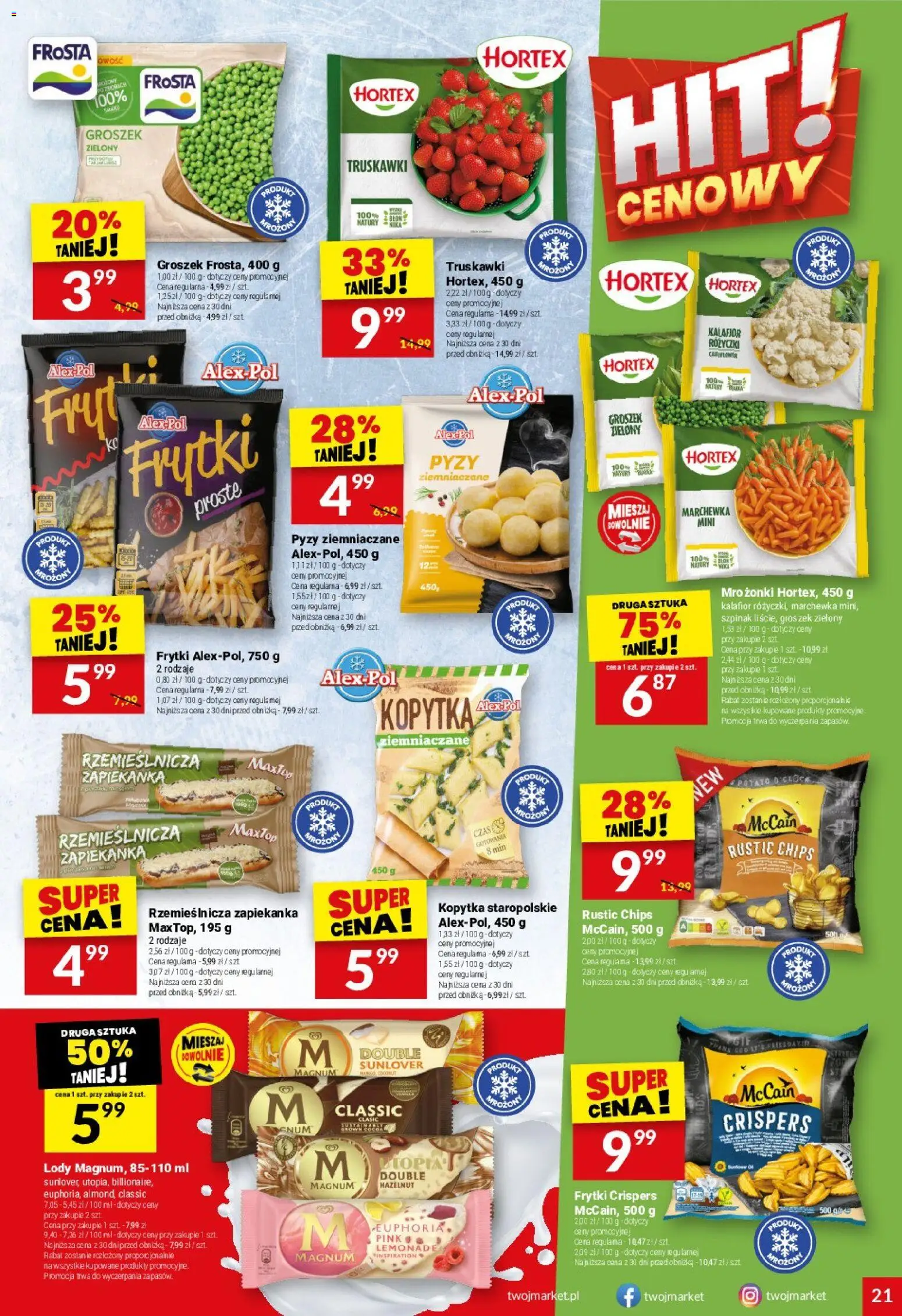 Twój Market Gazetka od 21.01.2026 | Strona: 21 | Produkty: Szpinak, Kopytka, Frytki, Marchewka