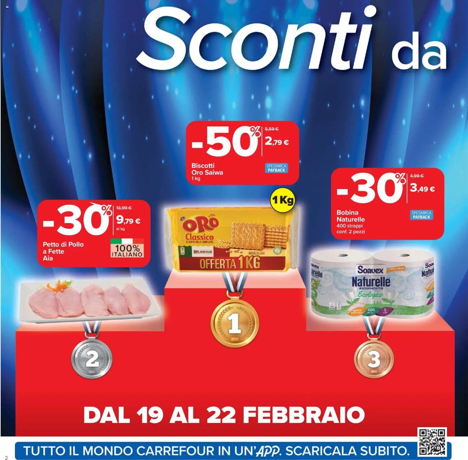 Volantino Carrefour del 17.02.2026 | Pagina: 2 | Prodotti: Petto di Pollo, Pollo, Biscotti, Asciugatutto