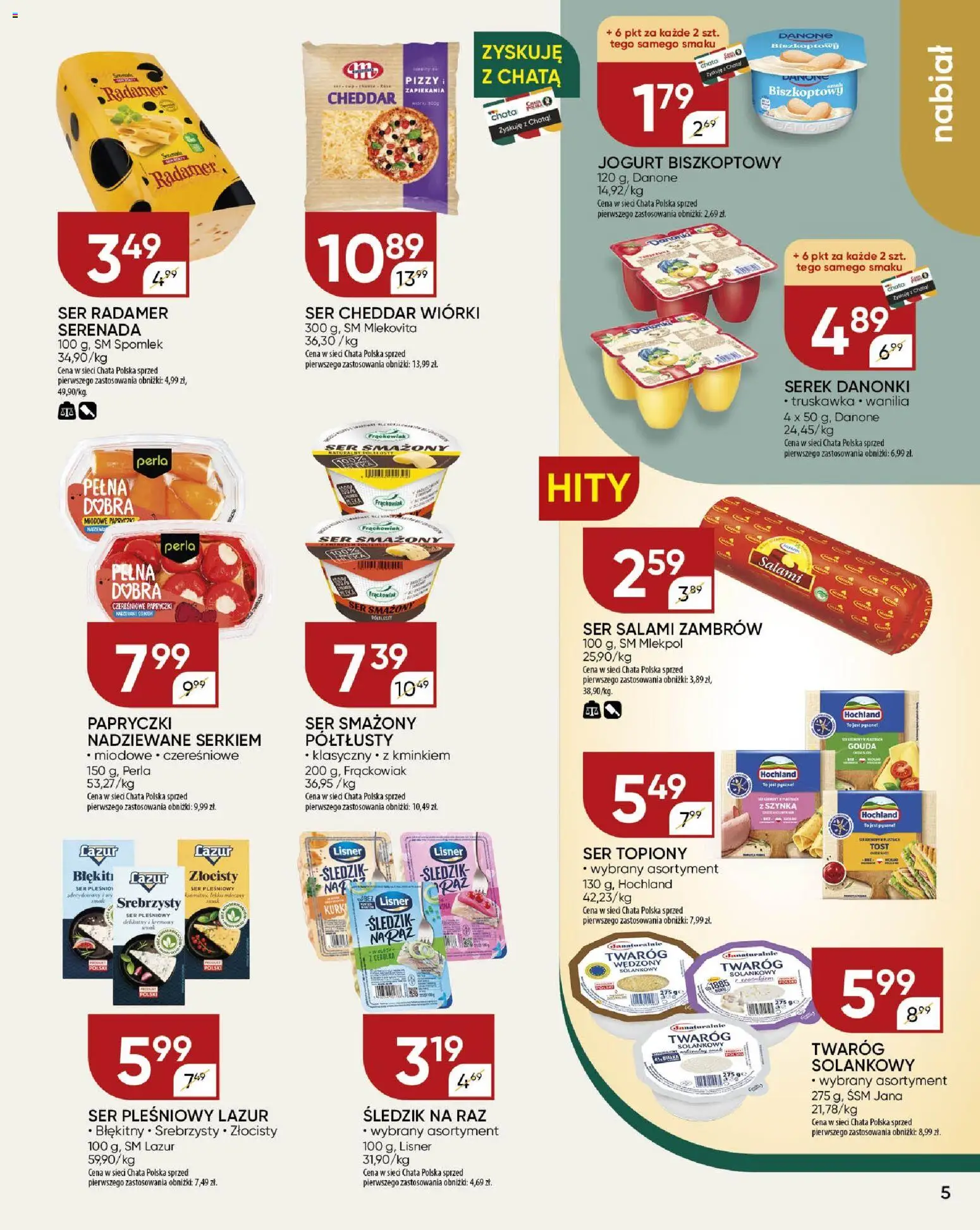Chata Polska - Gazetka od 06.11.2025 | Strona: 5 | Produkty: Ser pleśniowy lazur, Salami, Cheddar, Ser cheddar