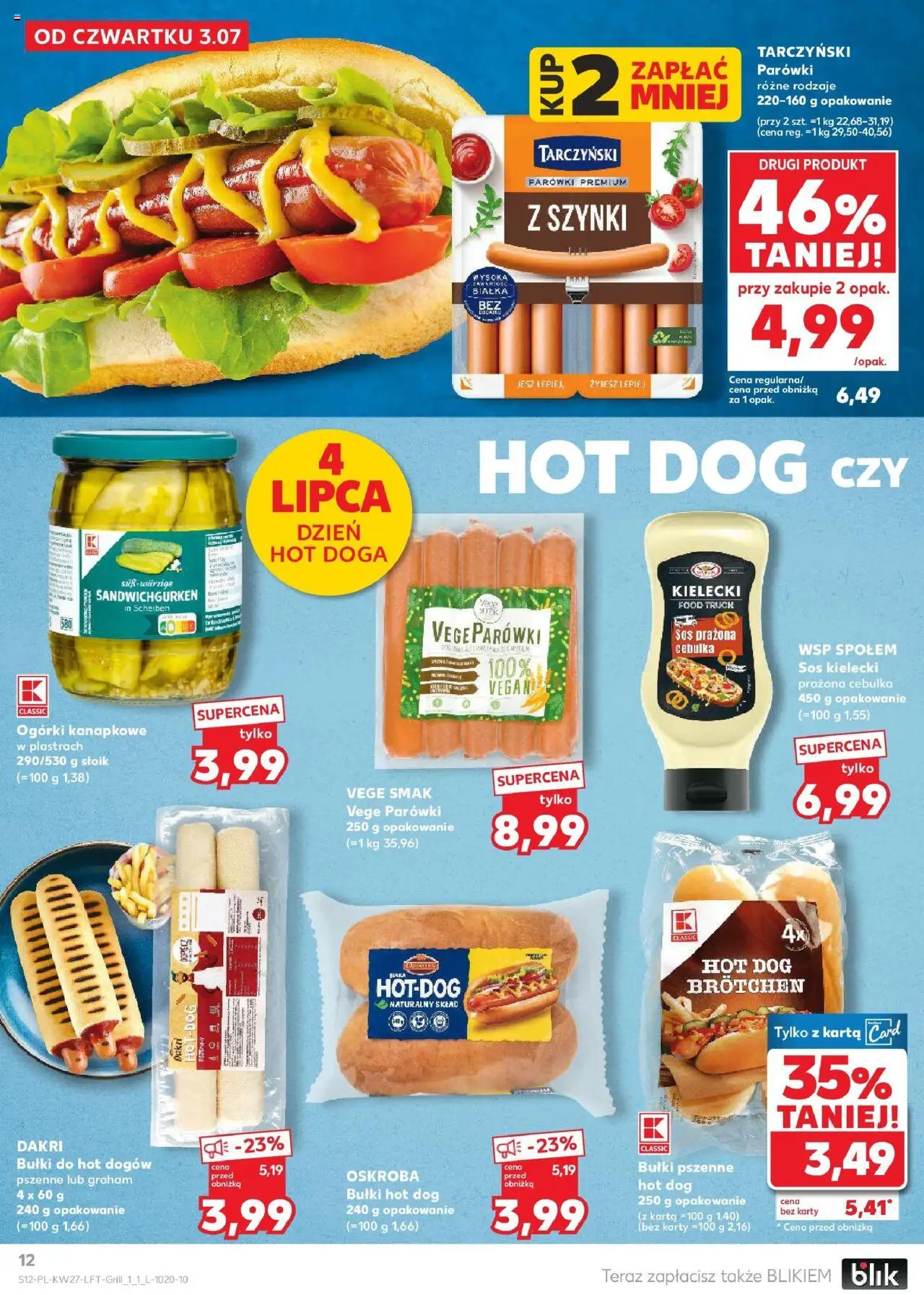 Kaufland gazetka od 03.07.2025 | Strona: 12 | Produkty: Karta, Parówki, Ogórki, Sos