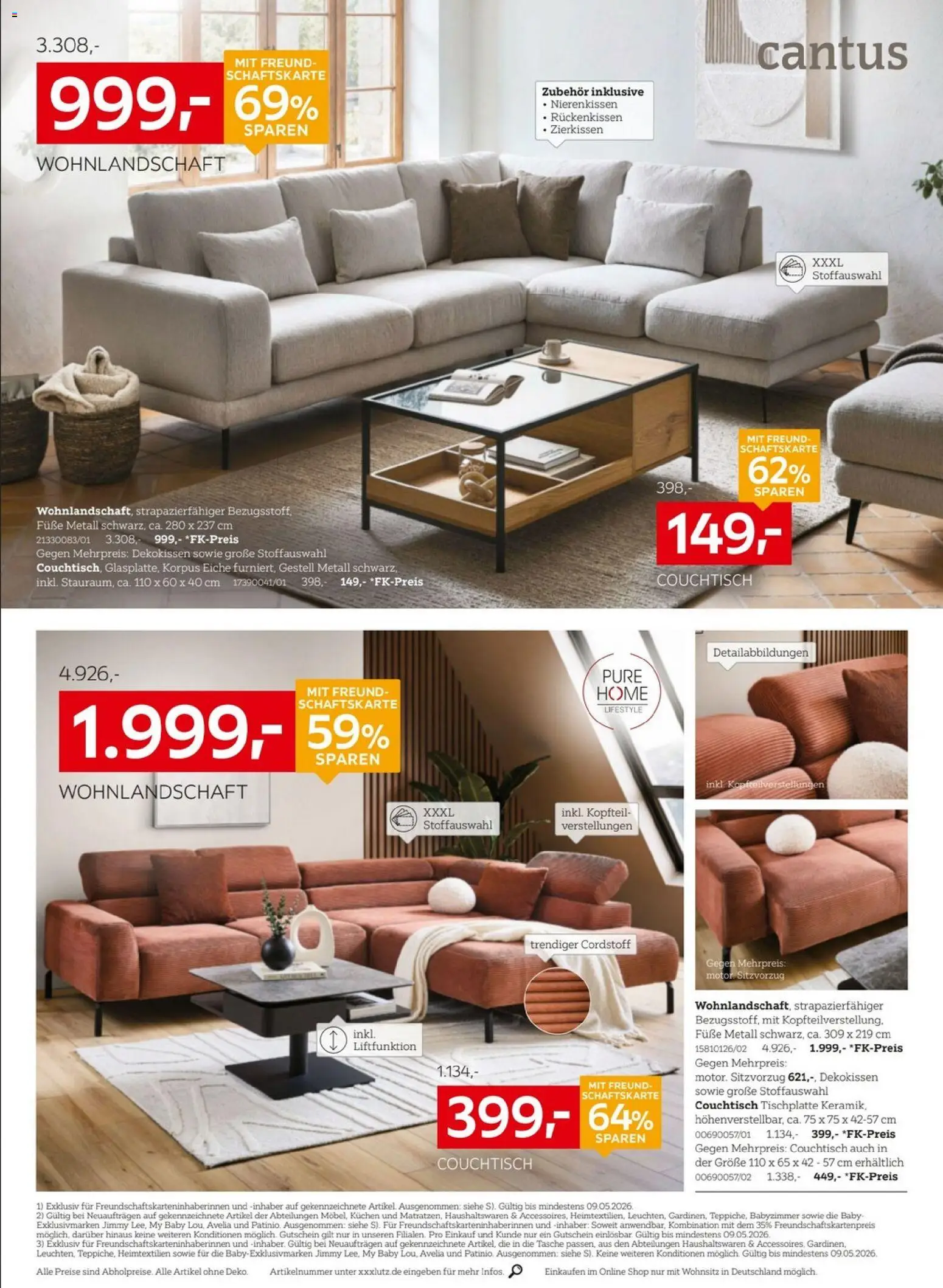 XXXLutz Nr. 1 beim Preis – gültig ab 25.04.2026 | Seite: 4 | Produkte: Tasche, Wohnlandschaft, Couchtisch, Kuchen