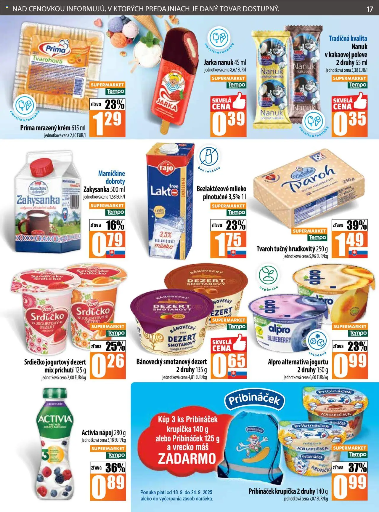 Nové COOP Jednota akcie – leták je platný od 18.09.2025 | Strana: 17 | Produkty: Mlieko, Nanuk, Mango, Alpro