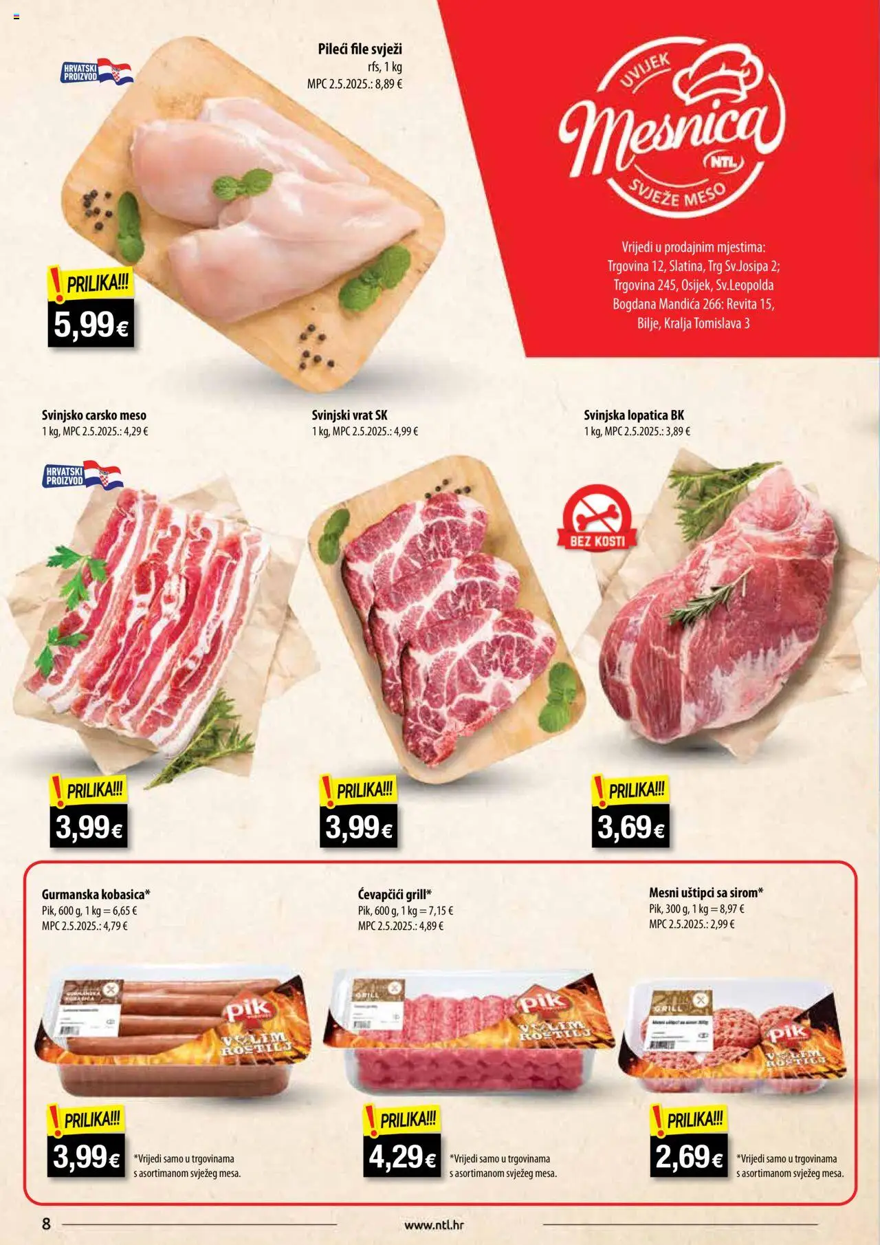 NTL katalog | vrijedi od 10.09.2025 | Stranica: 8 | Proizvodi: Svinjski vrat, Svinjska lopatica, Pileći file, Lopatica