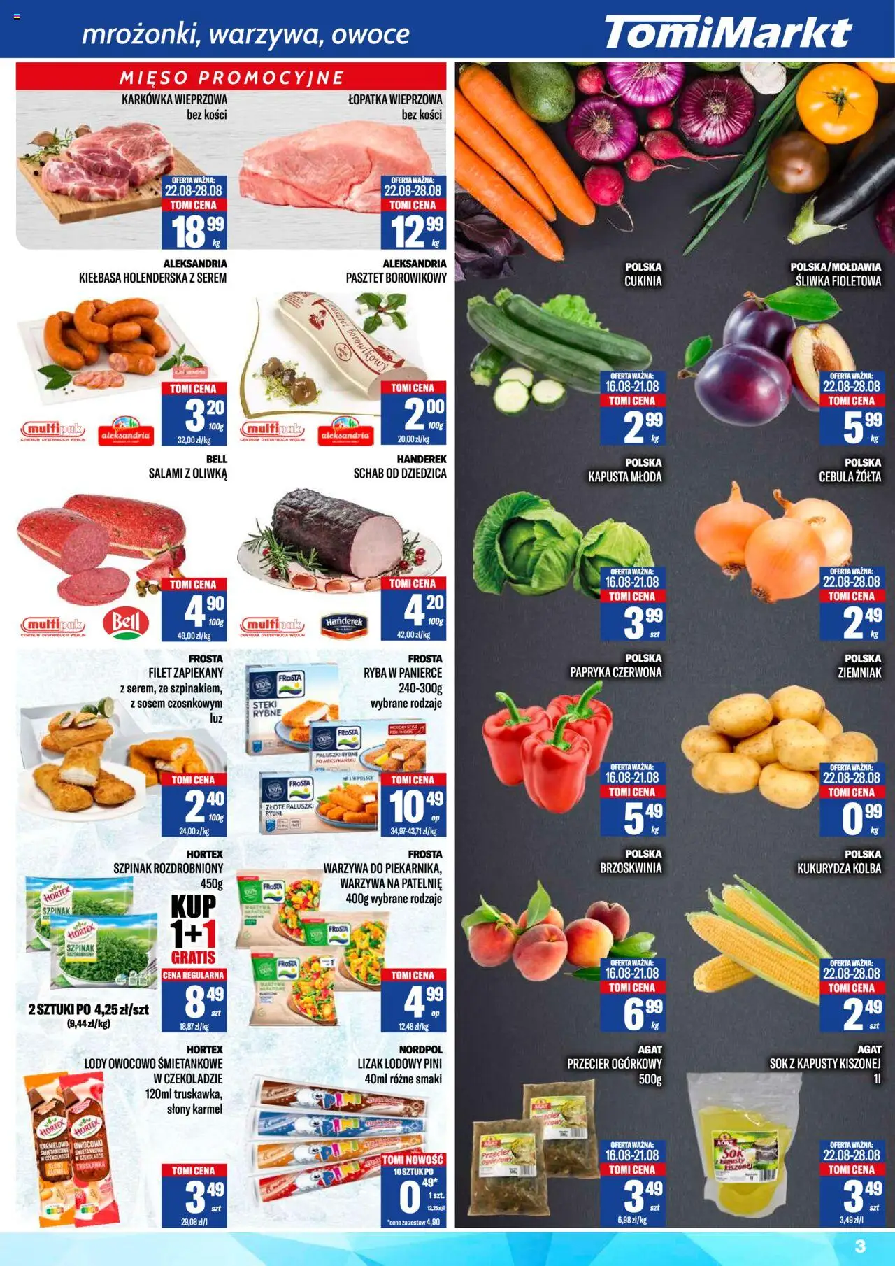 TomiMarkt Gazetka od 16.08.2025 | Strona: 3 | Produkty: Kapusta, Mięso, Szpinak, Salami