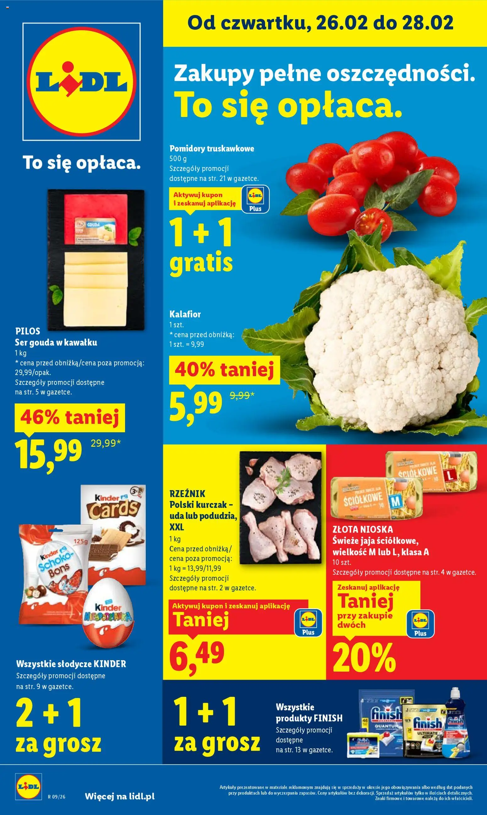 Lidl Gazetka od 26.02.2026 | Strona: 1 | Produkty: Kalafior, Pomidory, Finish, Detergent