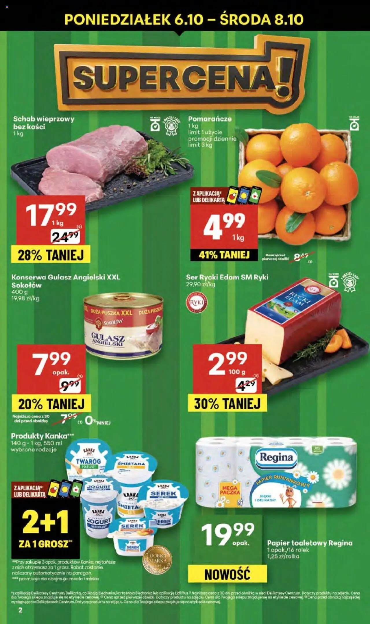Delikatesy Centrum Gazetka od 02.10.2025 | Strona: 2 | Produkty: Schab wieprzowy, Gulasz angielski, Ser, Jogurt