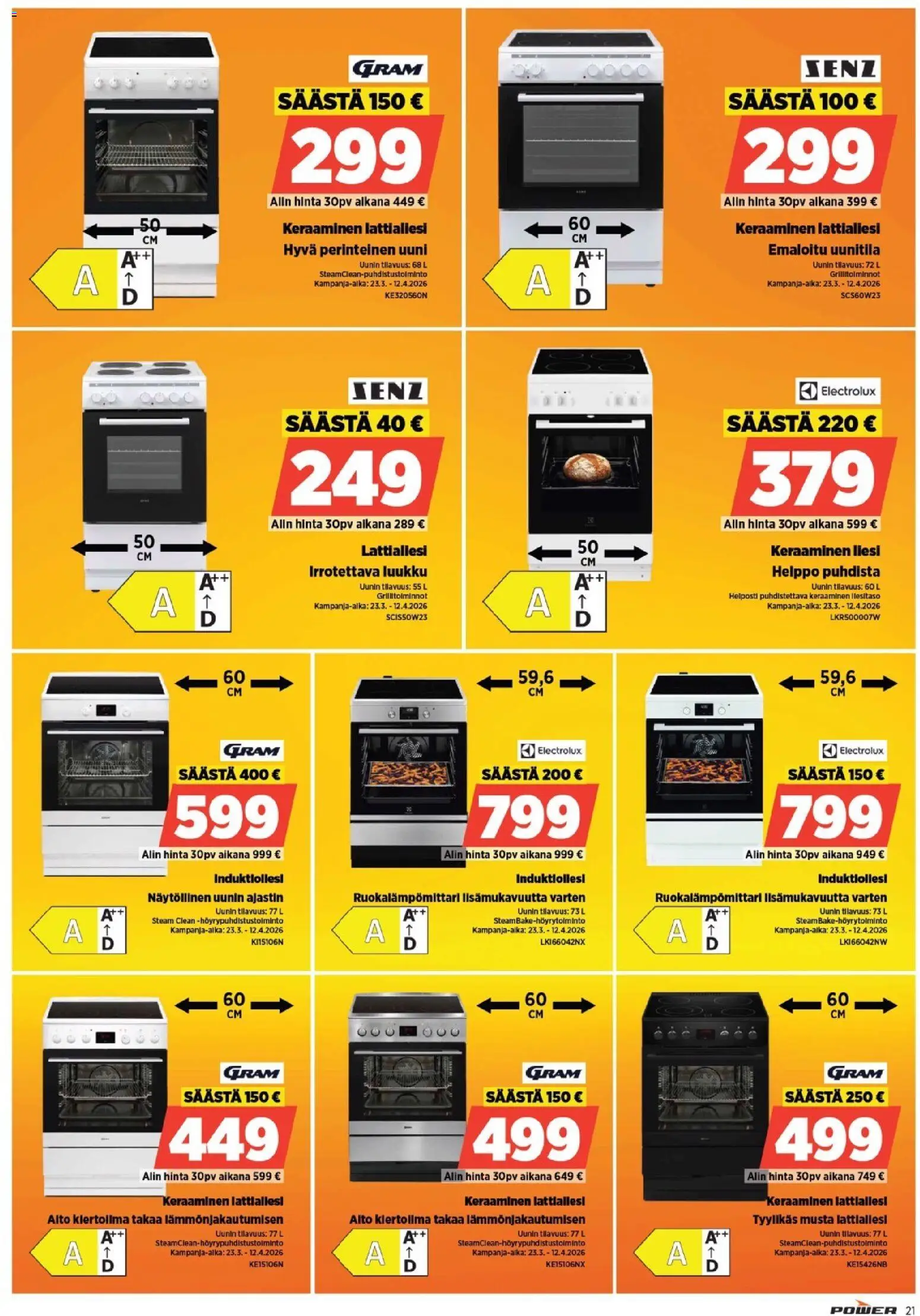 Power tarjoukset – voimassa 30.03.2026 alkaen | Sivu: 21 | Tuotteet: Uuni, Liesi, Lattialiesi